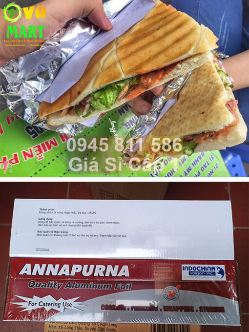 Màng nhôm bọc Bánh Mì 6kg X 45cm - giấy bạc giữ nhiệt bánh mì tam giác 4