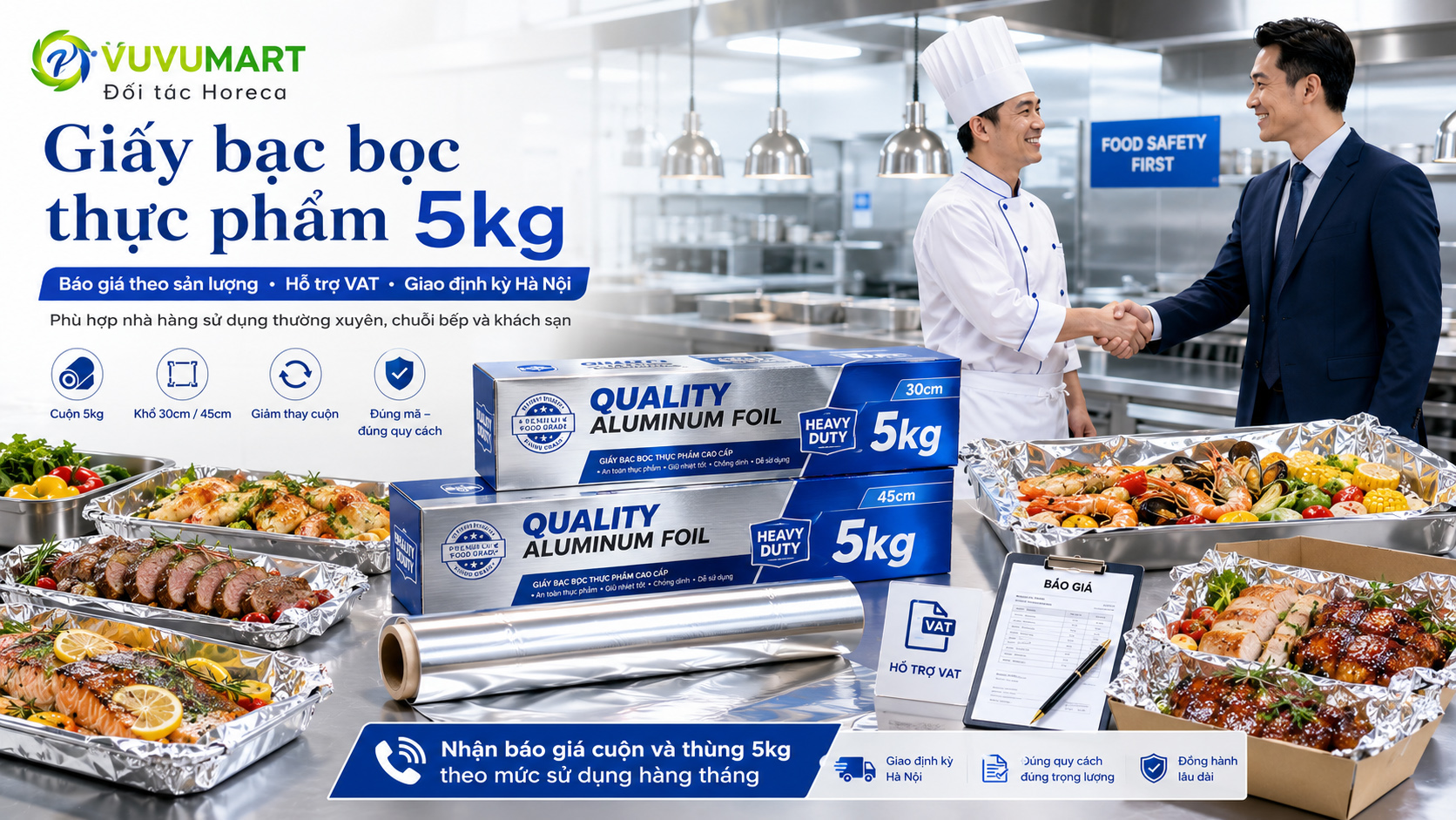 Giấy bạc Goodfoil cho nhà hàng chọn khổ và trọng lượng theo từng khu bếp