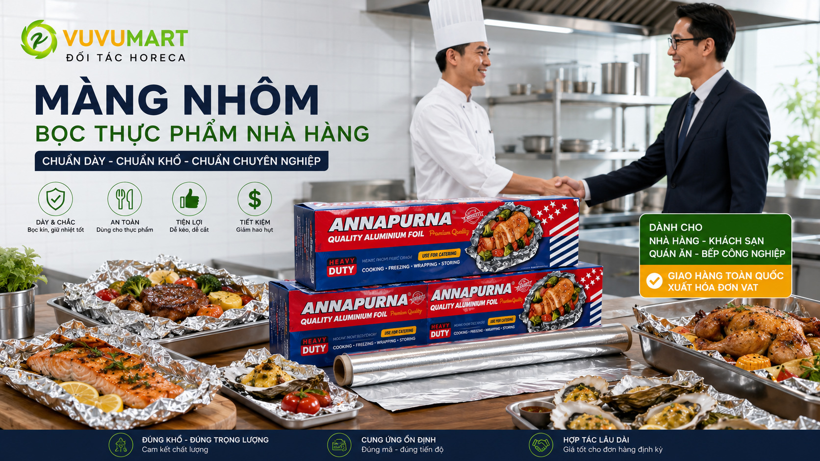Giấy bạc cho bếp tiệc cưới tính định mức cuộn lớn theo số bàn và số món