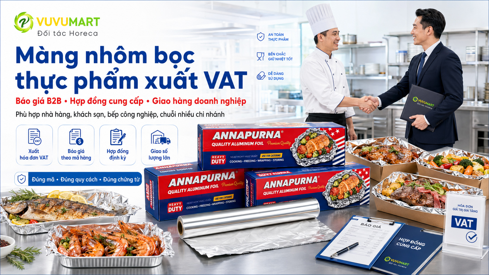 Giấy bạc nhà hàng buffet Hà Nội: chuẩn hóa khay, cuộn và lịch cung ứng 3 Màng nhôm bọc gà nguyên con 7 bí quyết chọn khổ rộng cho bếp