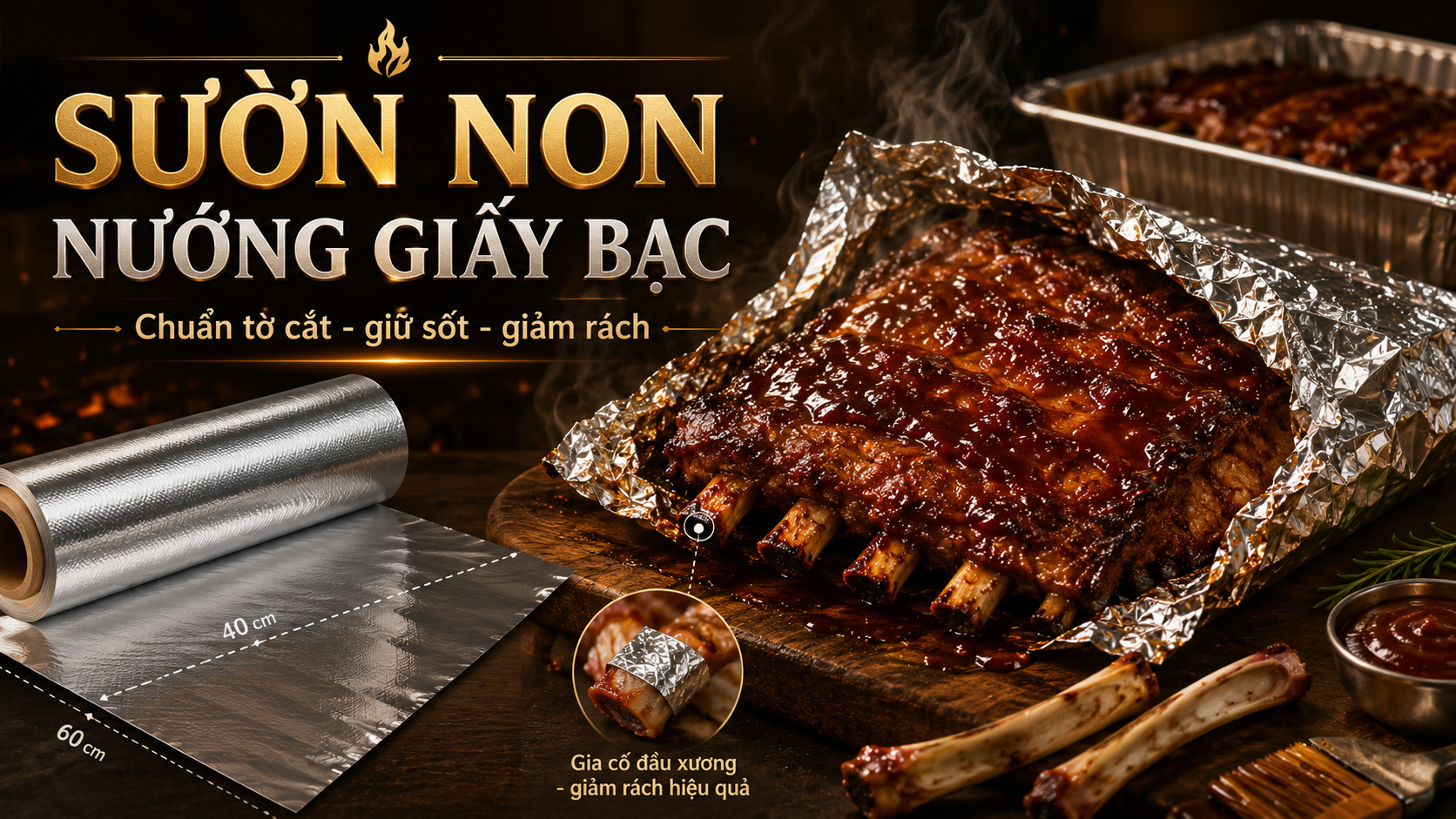 Sườn non nướng giấy bạc số lượng lớn: giảm thủng và chuẩn hóa từng phần 1 Sườn non nướng giấy bạc số lượng lớn giảm thủng và chuẩn hóa từng phần