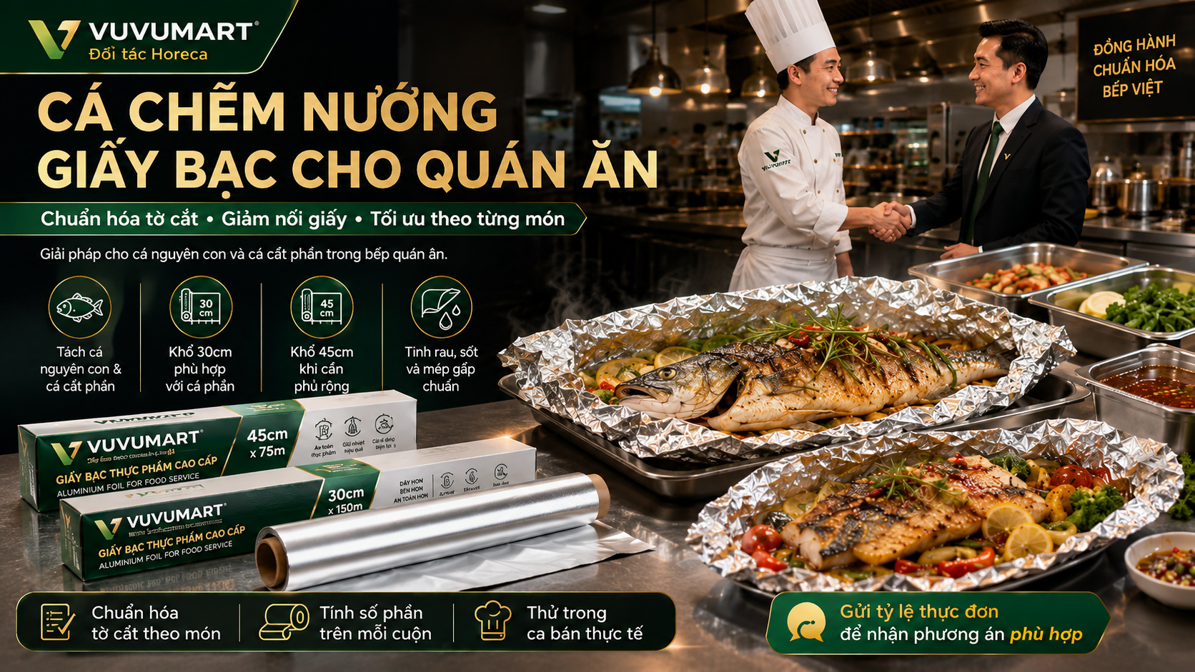 Bò gói giấy bạc số lượng lớn tính vật tư cho bếp tiệc và catering