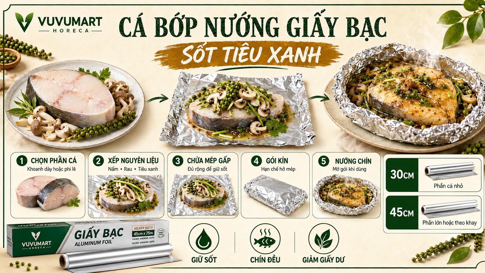 Cá bớp nướng giấy bạc nhà hàng hải sản chọn khổ theo phần cá và khay