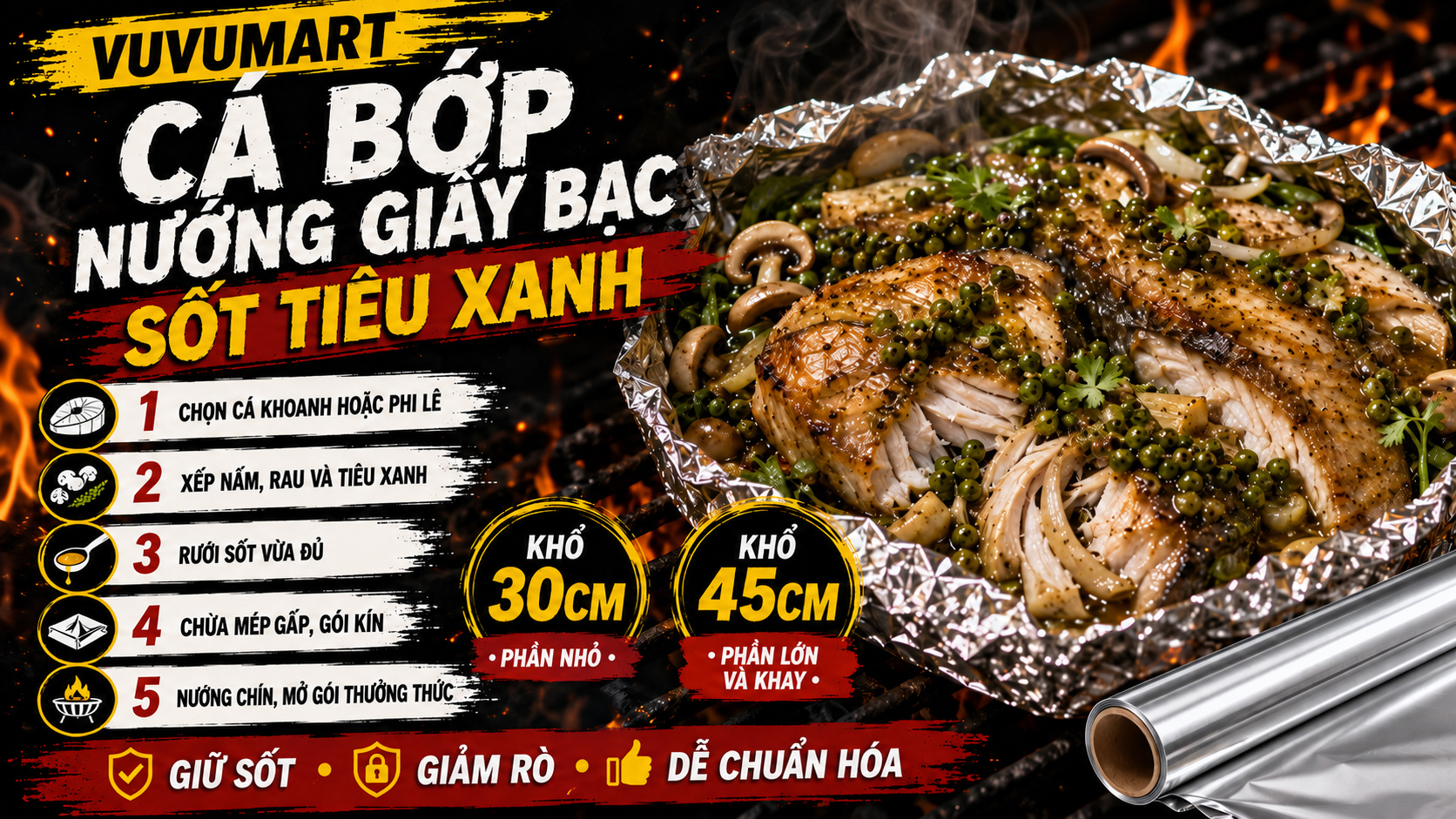 Cá bớp nướng giấy bạc nhà hàng hải sản: chọn khổ theo phần cá và khay 3 Cá bớp nướng giấy bạc nhà hàng hải sản chọn khổ theo phần cá và khay