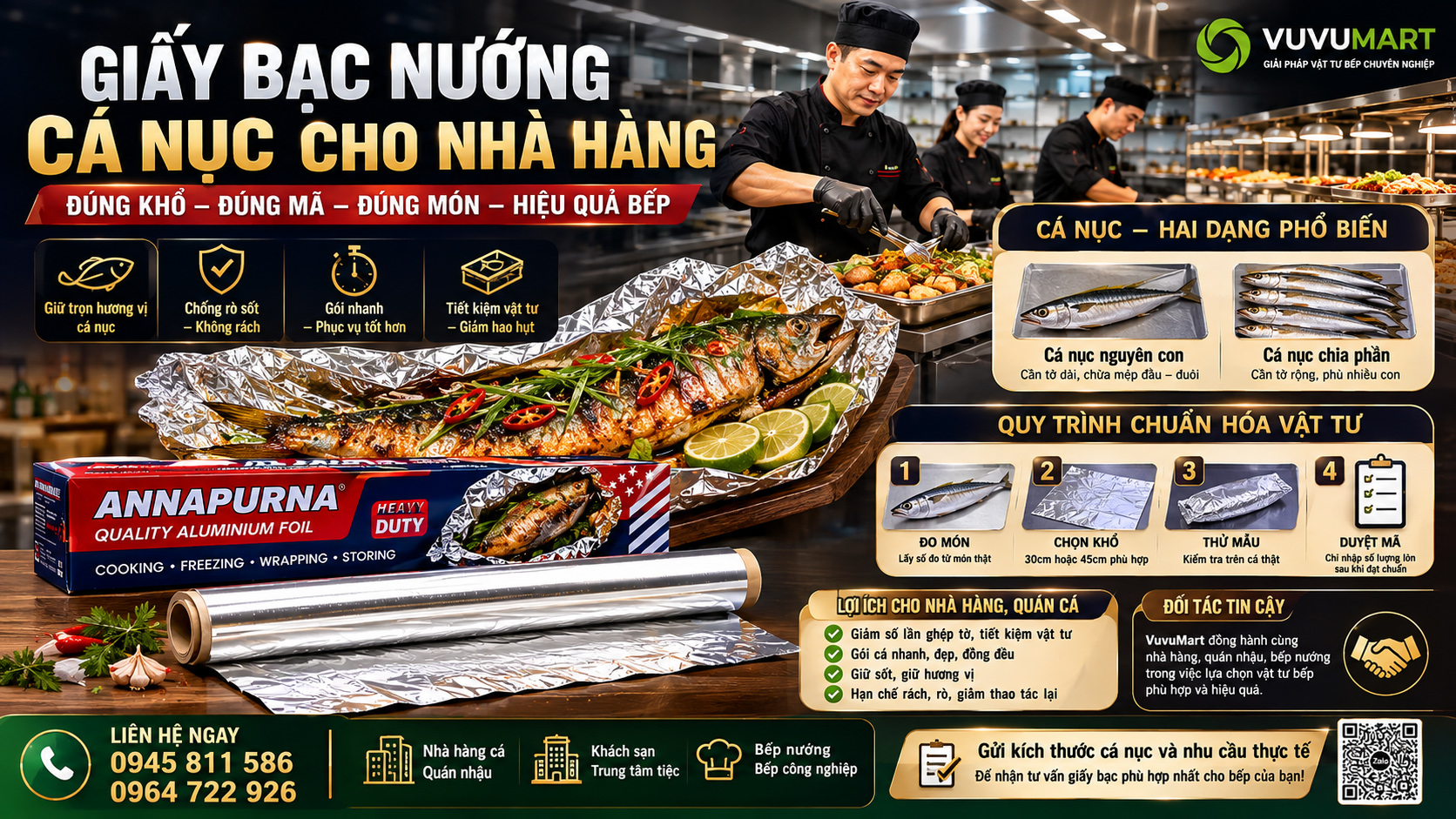 Cá nục nướng giấy bạc cho nhà hàng chọn khổ cuộn và định mức theo phần
