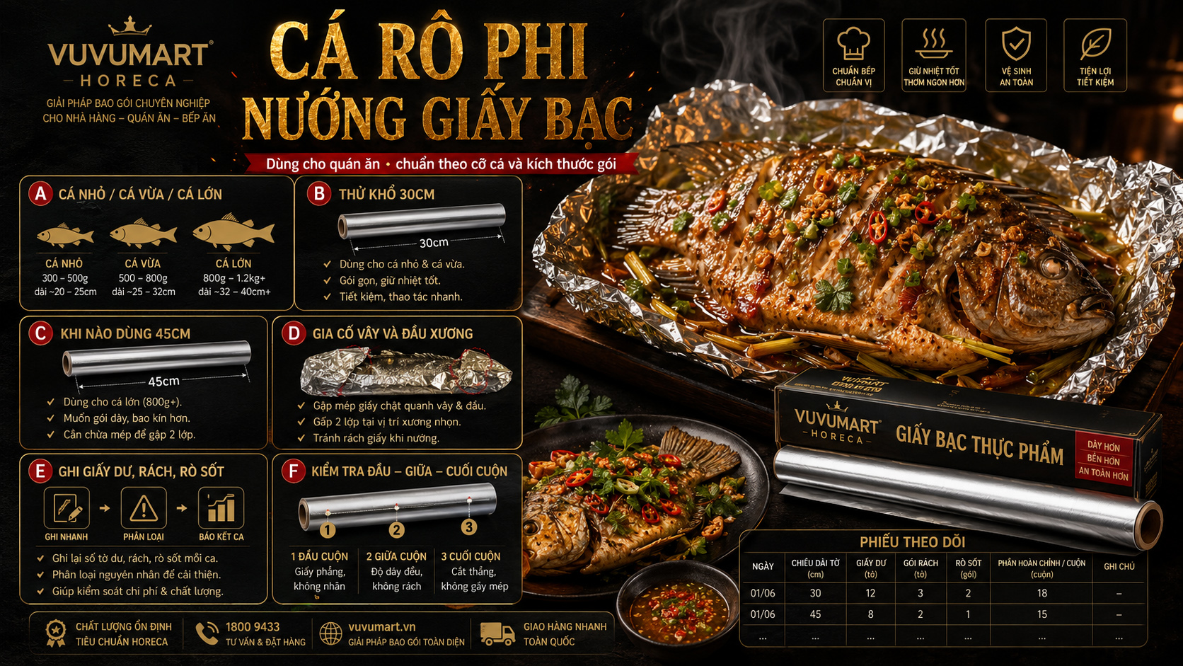 Cá rô phi nướng giấy bạc cho quán ăn chuẩn hóa tờ cắt theo trọng lượng cá