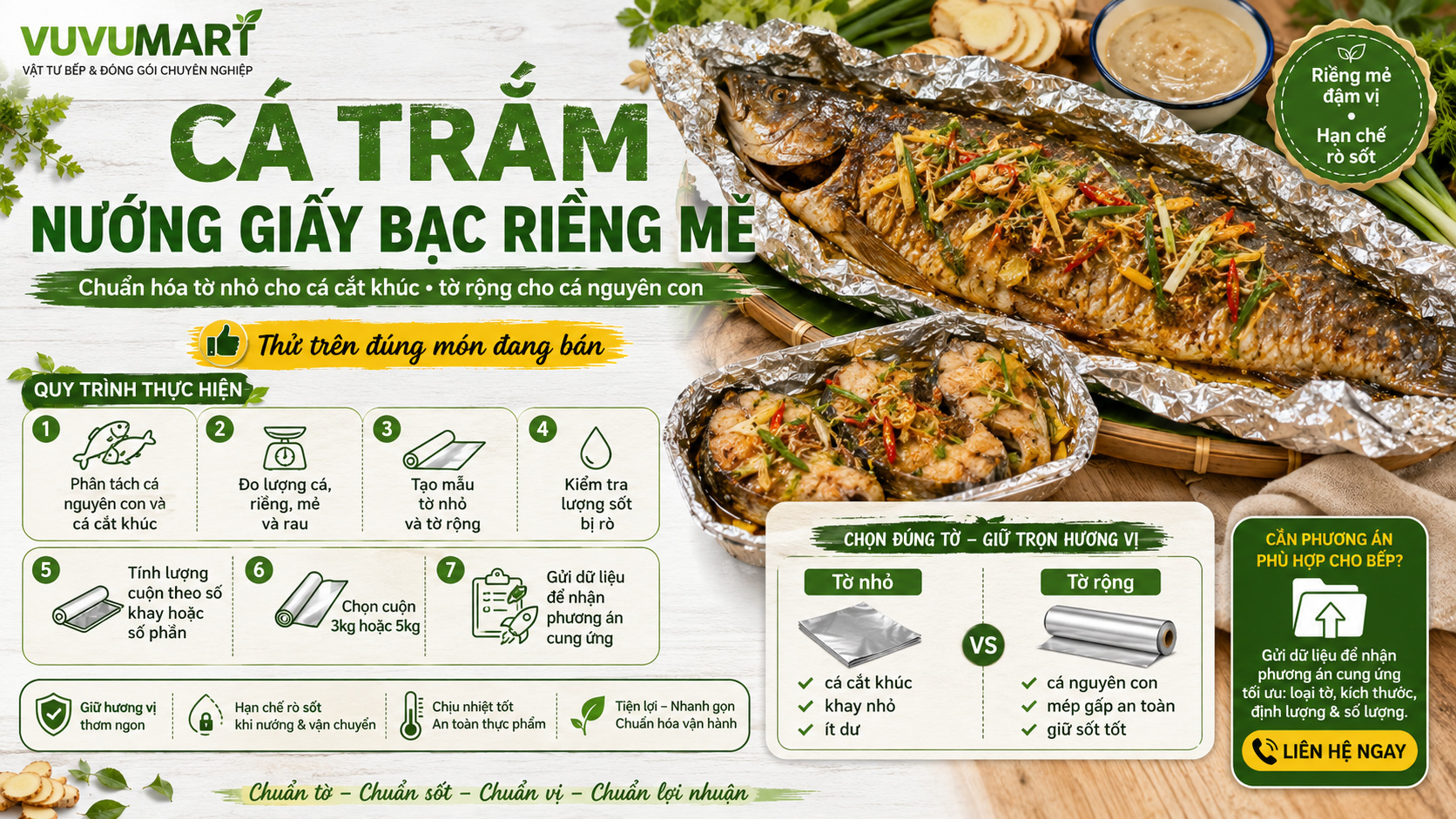 Cá trắm nướng giấy bạc riềng mẻ chọn cuộn theo cá nguyên con hoặc cắt khúc