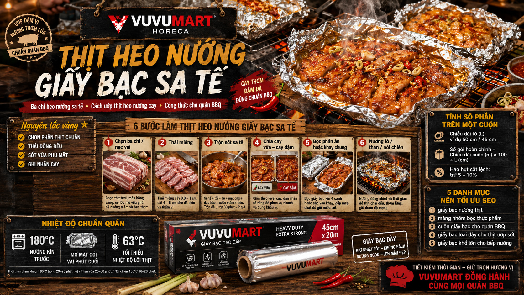 Cách làm ba chỉ cuộn nấm kim châm nướng giấy bạc mềm béo, sốt đậm đà