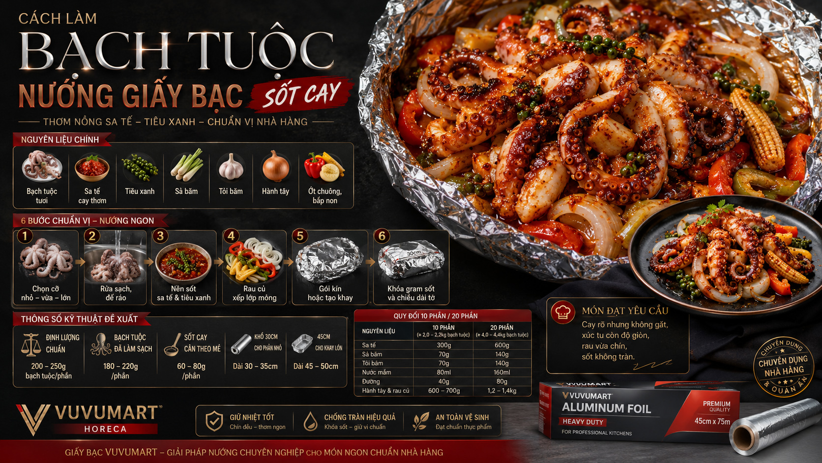 Cách làm bạch tuộc nướng giấy bạc sốt cay giòn ngon cho quán BBQ