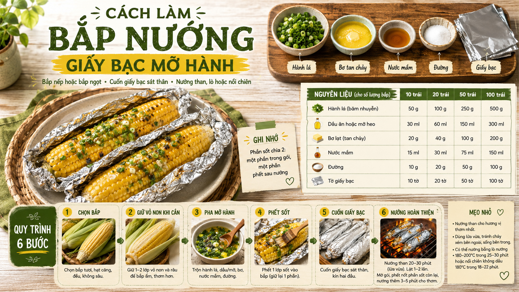 Cách làm bắp nướng giấy bạc mỡ hành dẻo ngọt, không cháy hạt 3 Cách làm bắp nướng giấy bạc mỡ hành dẻo ngọt, không cháy hạt