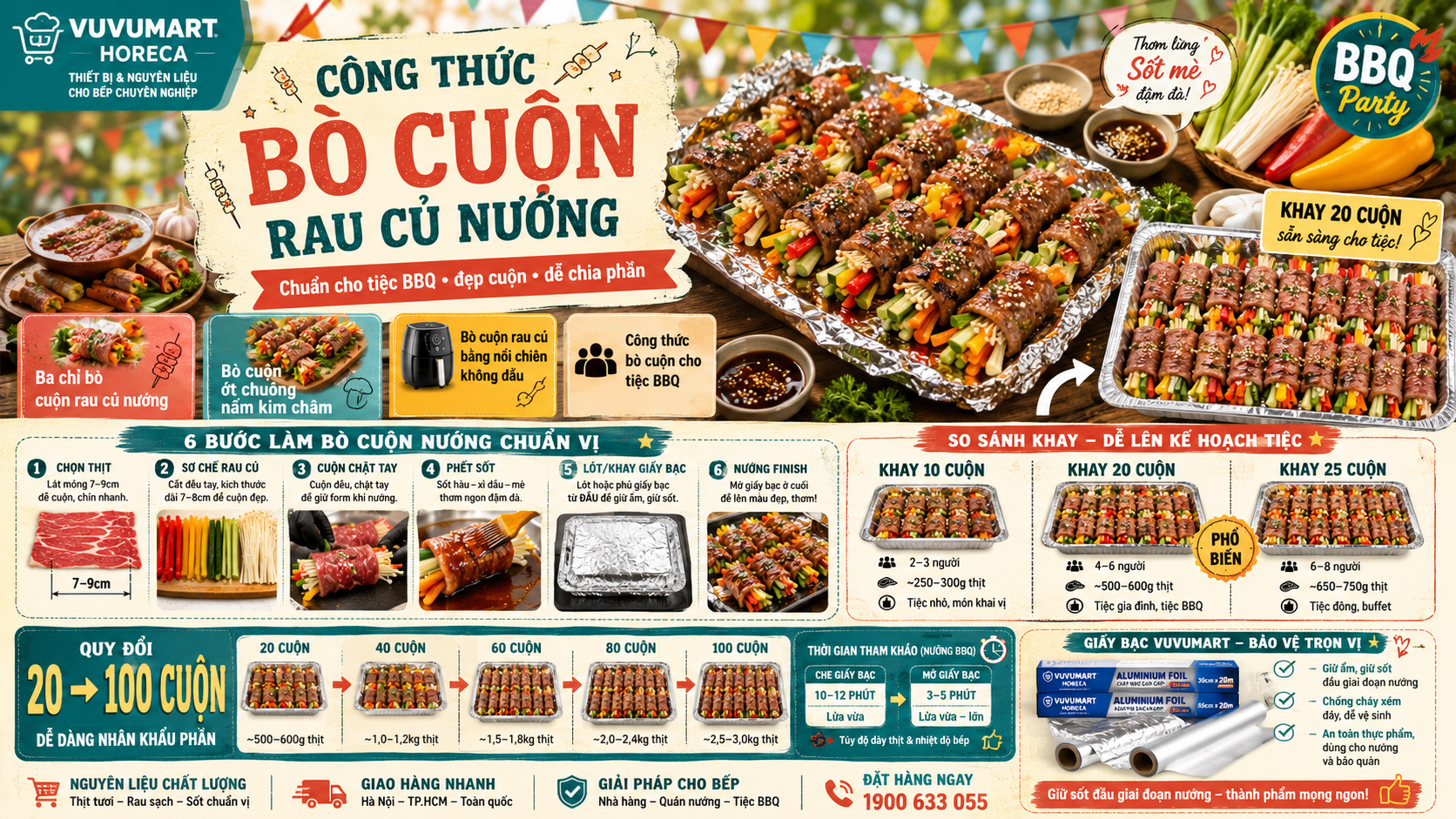 Cách làm bò cuộn rau củ nướng giấy bạc mềm ngọt, đẹp mắt trong 30 phút 2 Cách làm bò cuộn rau củ nướng giấy bạc mềm ngọt, đẹp mắt trong 30 phút