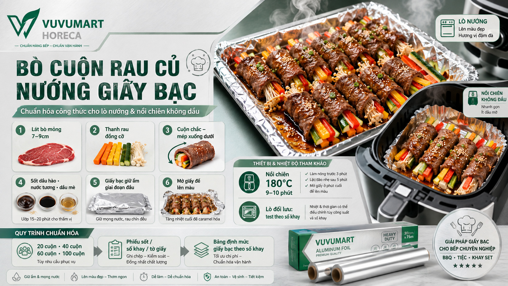 Cách làm bò cuộn rau củ nướng giấy bạc mềm ngọt, đẹp mắt trong 30 phút 4 Cách làm bò cuộn rau củ nướng giấy bạc mềm ngọt, đẹp mắt trong 30 phút