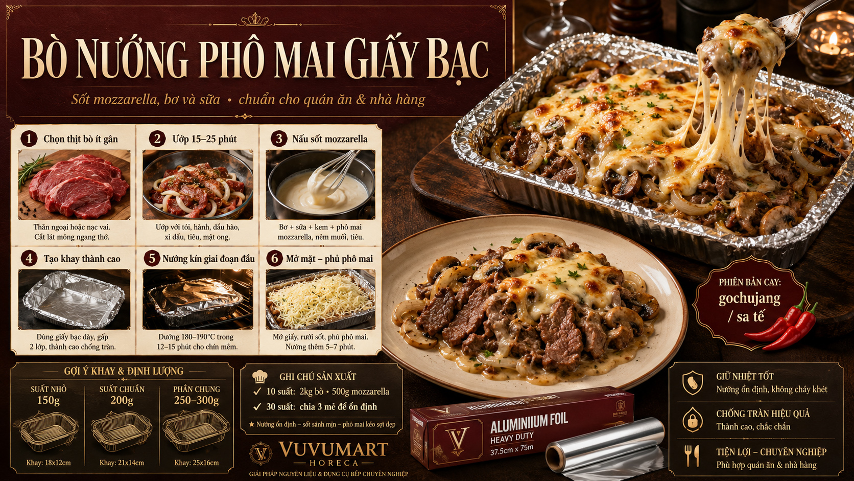 Cách làm bò nướng giấy bạc phô mai kéo sợi béo mềm, thơm ngậy
