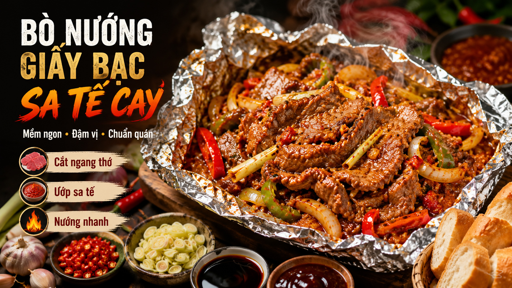 Cách làm bò nướng giấy bạc sa tế cay thơm, mềm ngon như nhà hàng