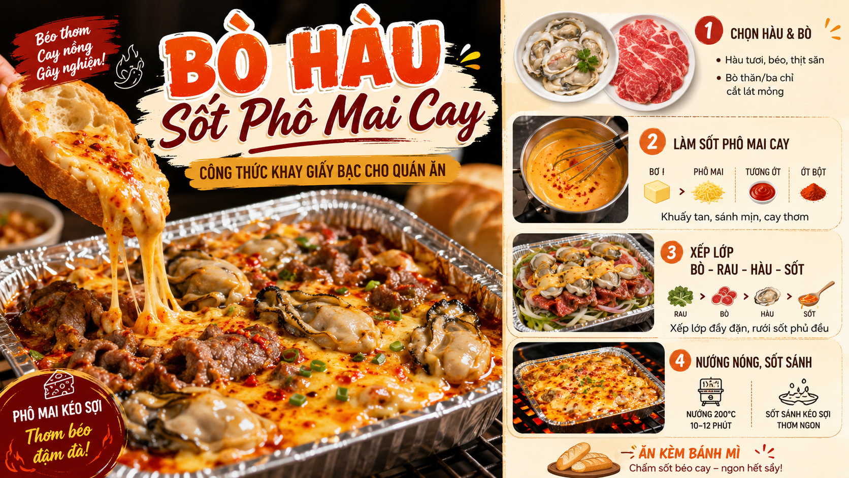 Cách làm bò nướng giấy bạc sốt hàu phô mai béo cay, chấm bánh mì cực cuốn 2 Cách làm bò nướng giấy bạc sốt hàu phô mai béo cay, chấm bánh mì cực cuốn