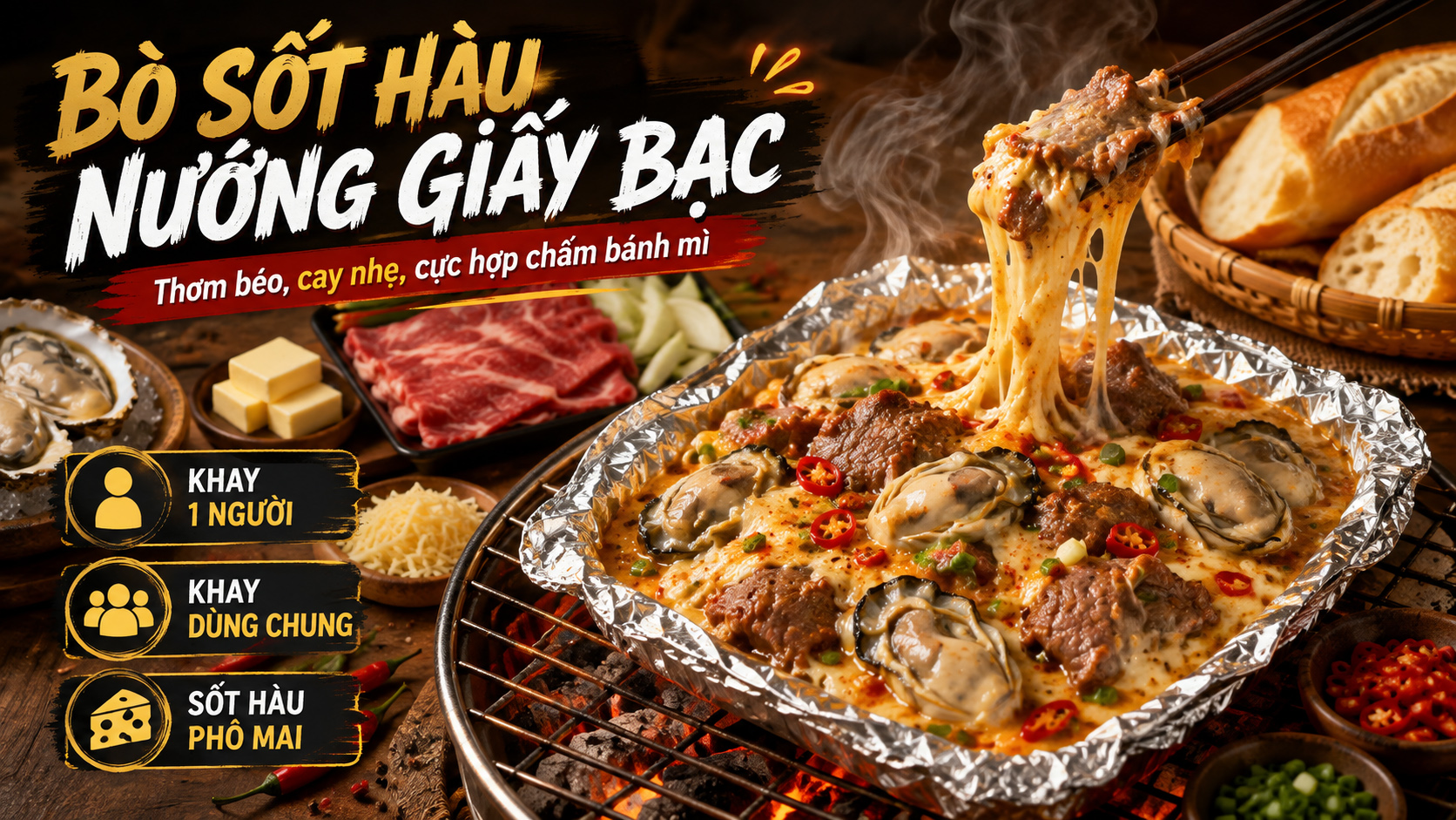 Cách làm bò nướng giấy bạc sốt hàu phô mai béo cay, chấm bánh mì cực cuốn 4 Cách làm bò nướng giấy bạc sốt hàu phô mai béo cay, chấm bánh mì cực cuốn