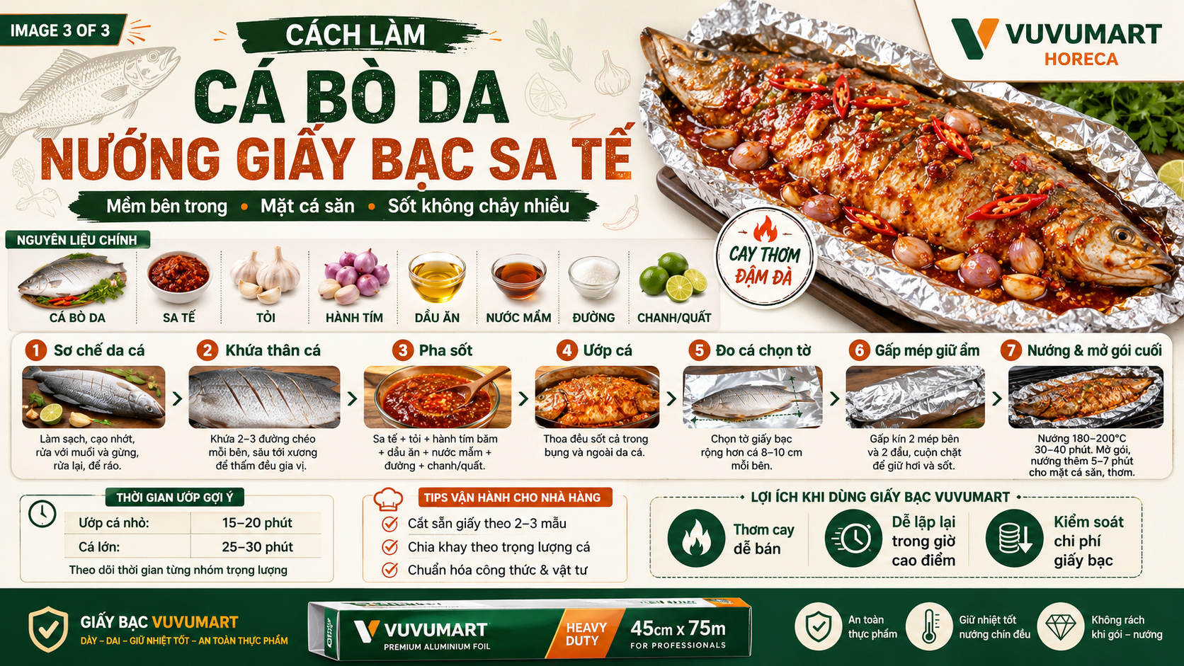 Cách làm cá bò da nướng giấy bạc sa tế thơm cay, thịt cá không bị khô
