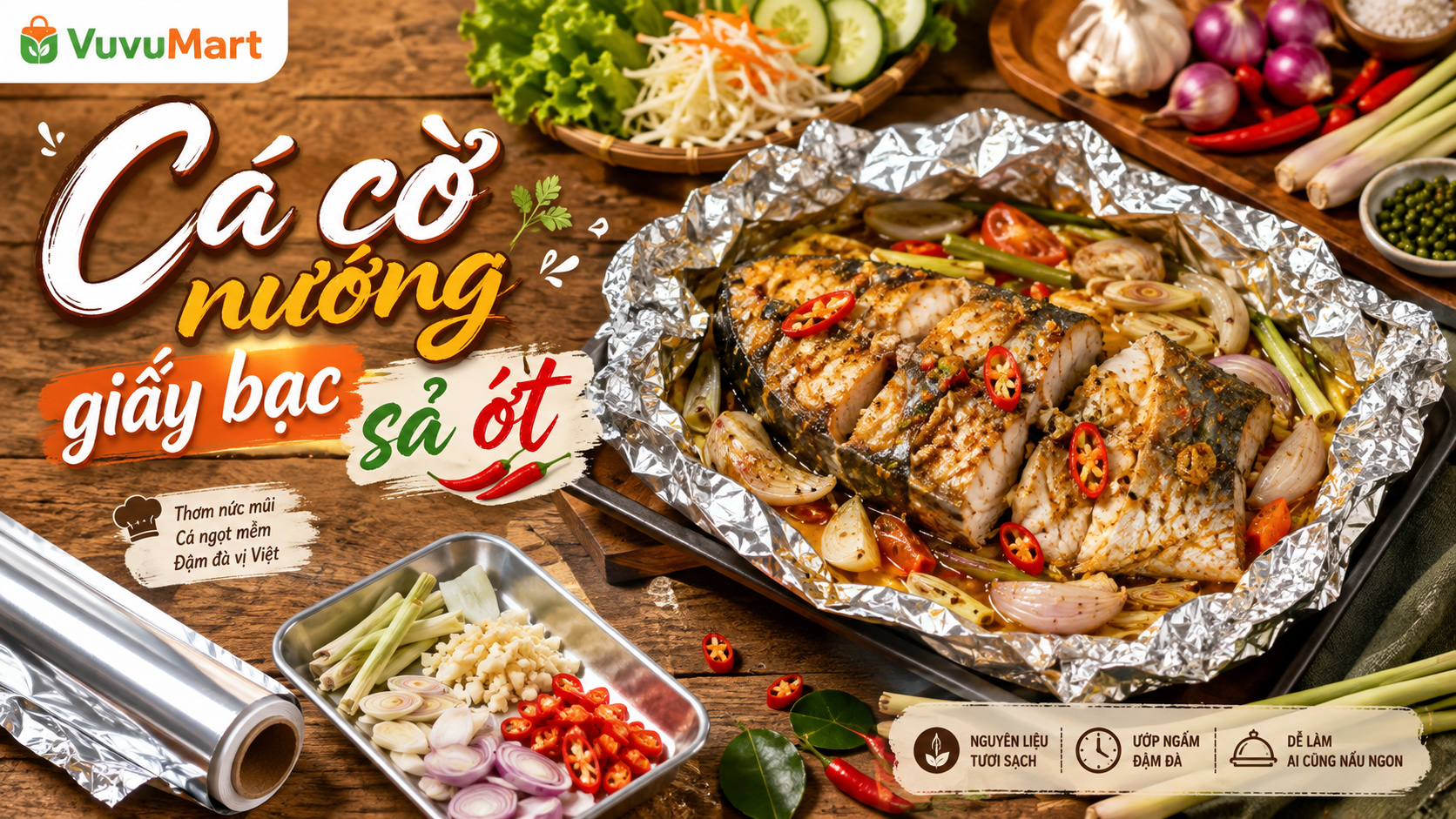Cách làm cá cờ nướng giấy bạc sả ớt đậm vị cho nhà hàng hải sản