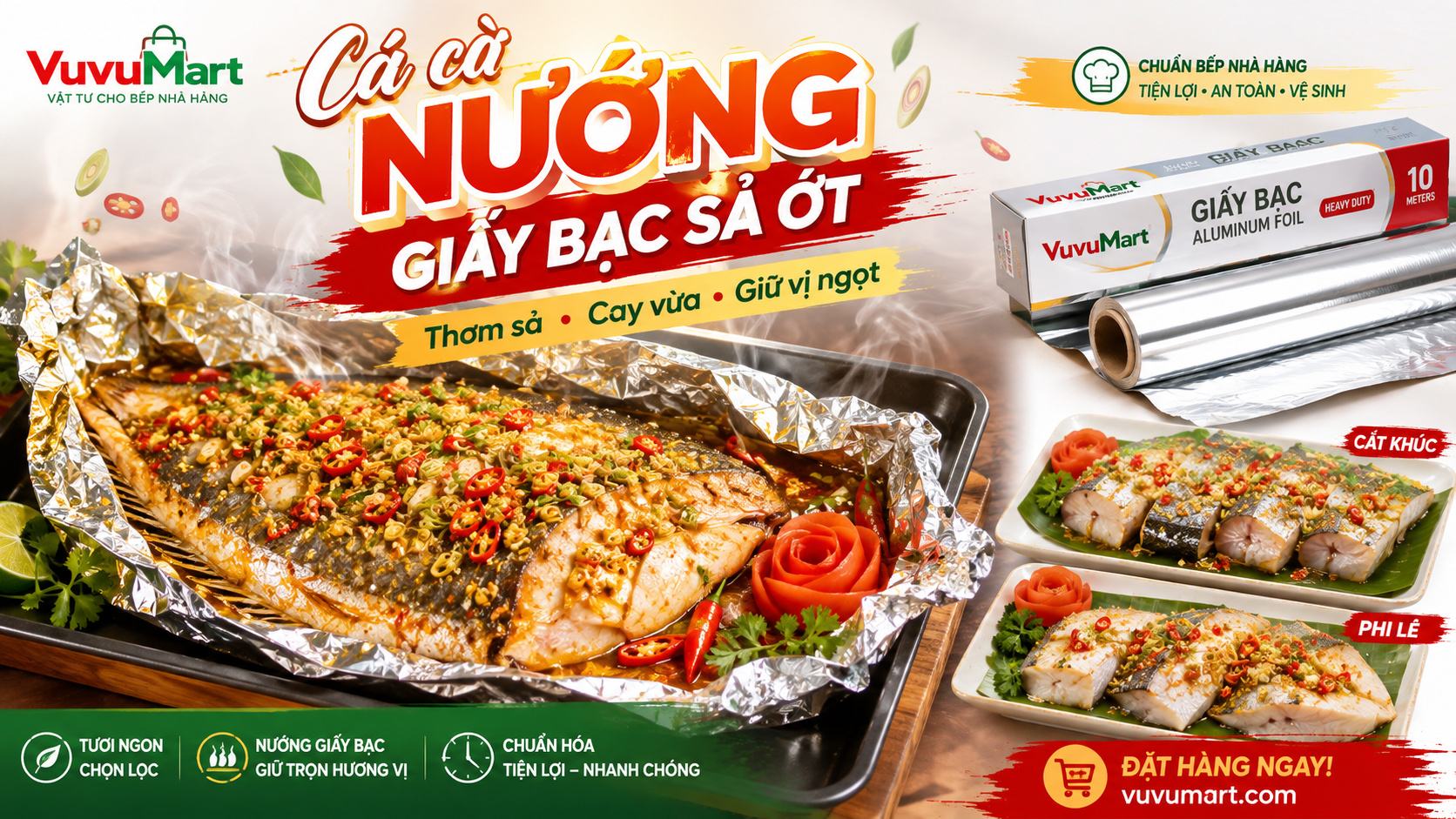 Cách làm cá cờ nướng giấy bạc sả ớt đậm vị cho nhà hàng hải sản