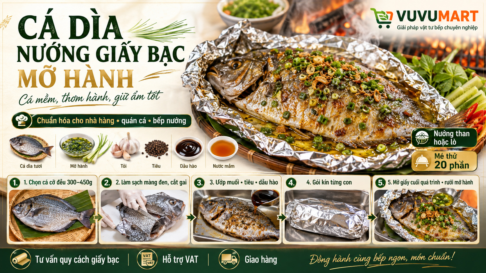 Cách làm cá dìa nướng giấy bạc mỡ hành đậm vị, cá mềm không khô