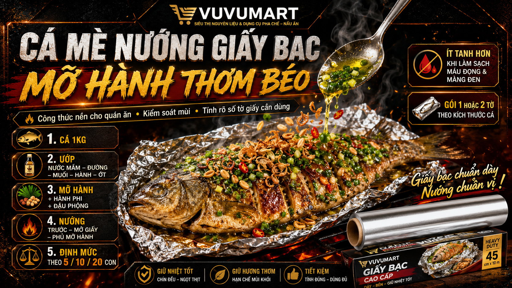 Cách làm cá mè nướng giấy bạc mỡ hành béo thơm, giảm mùi tanh hiệu quả