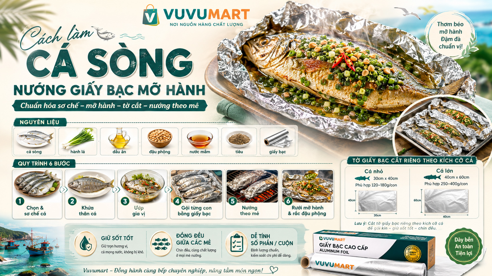 Cách làm cá sòng nướng giấy bạc mỡ hành béo thơm, dễ áp dụng cho quán