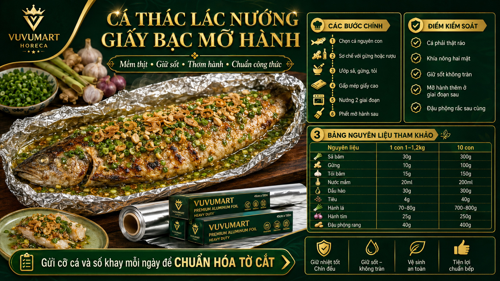 Cách làm cá thác lác nướng giấy bạc mỡ hành thơm béo, cá không bị khô