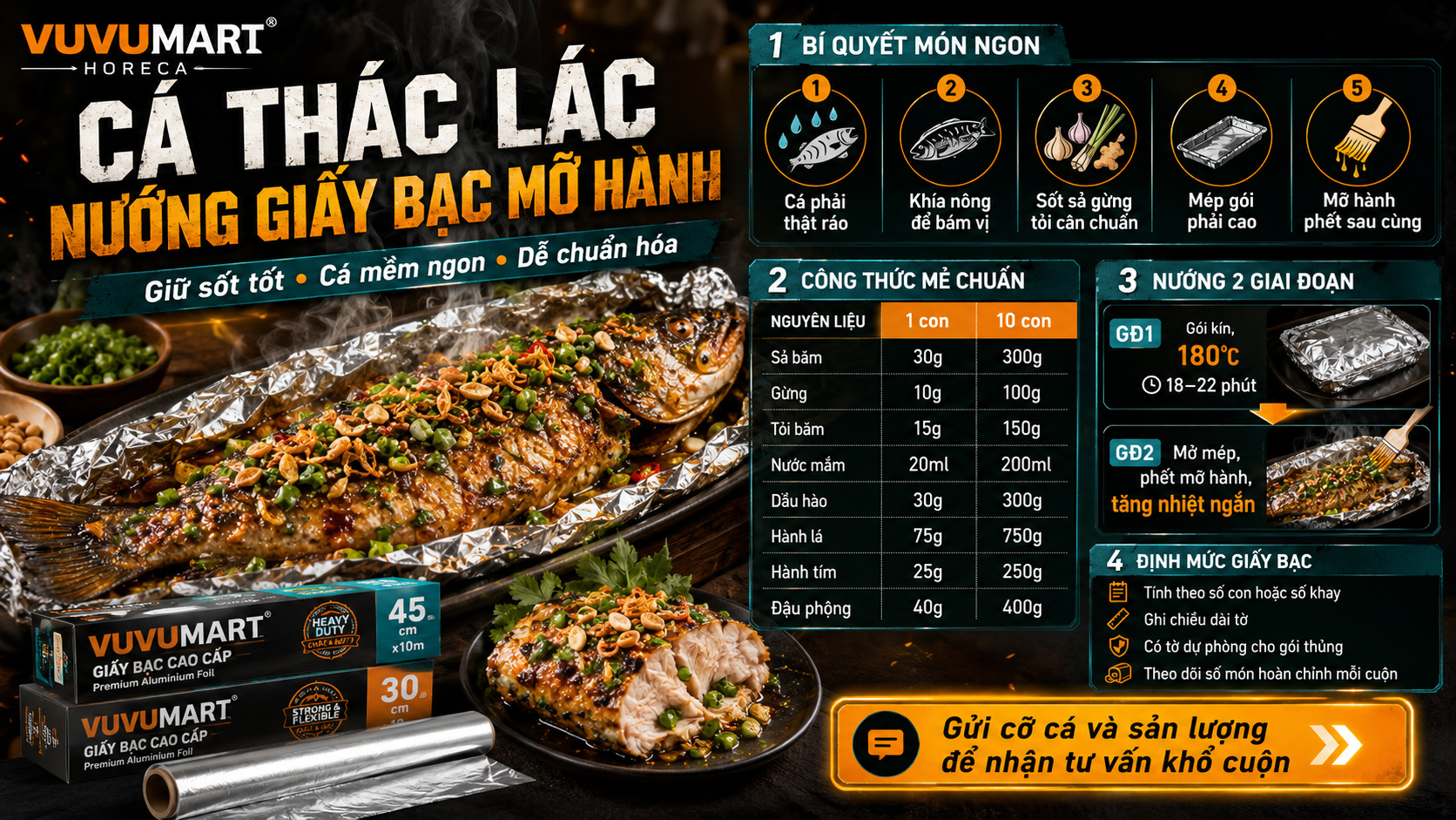 Cách làm cá thác lác nướng giấy bạc mỡ hành thơm béo, cá không bị khô