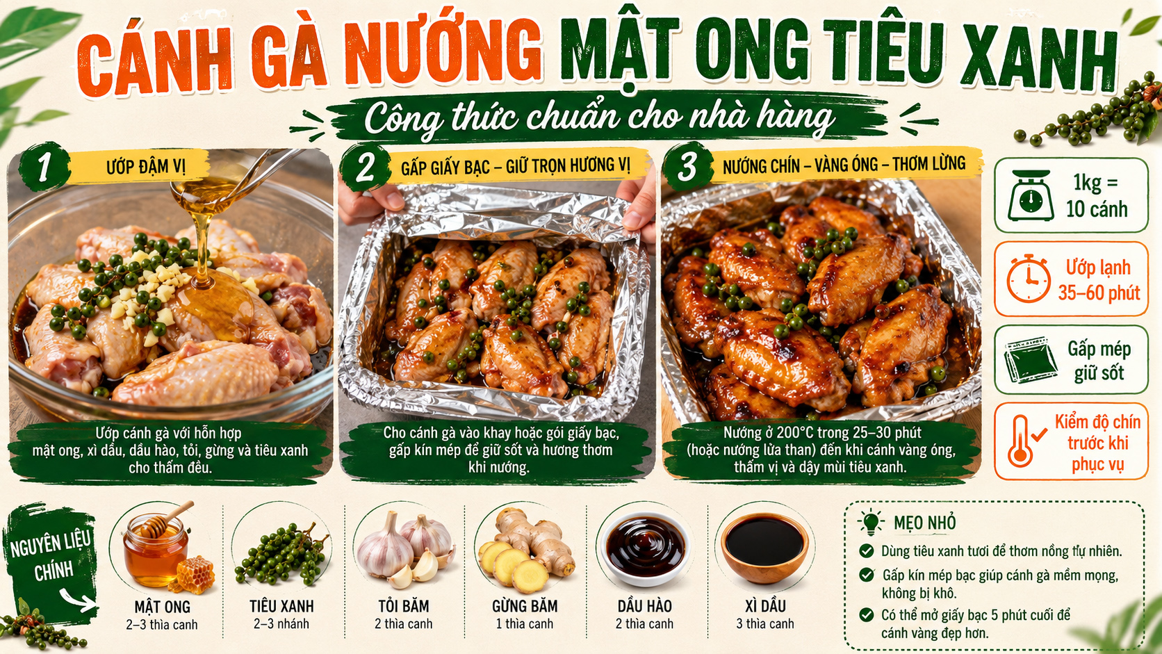 Cách làm cánh gà nướng giấy bạc mật ong vàng thơm, thấm sốt 1 Cách làm cánh gà nướng giấy bạc mật ong vàng thơm, thấm sốt