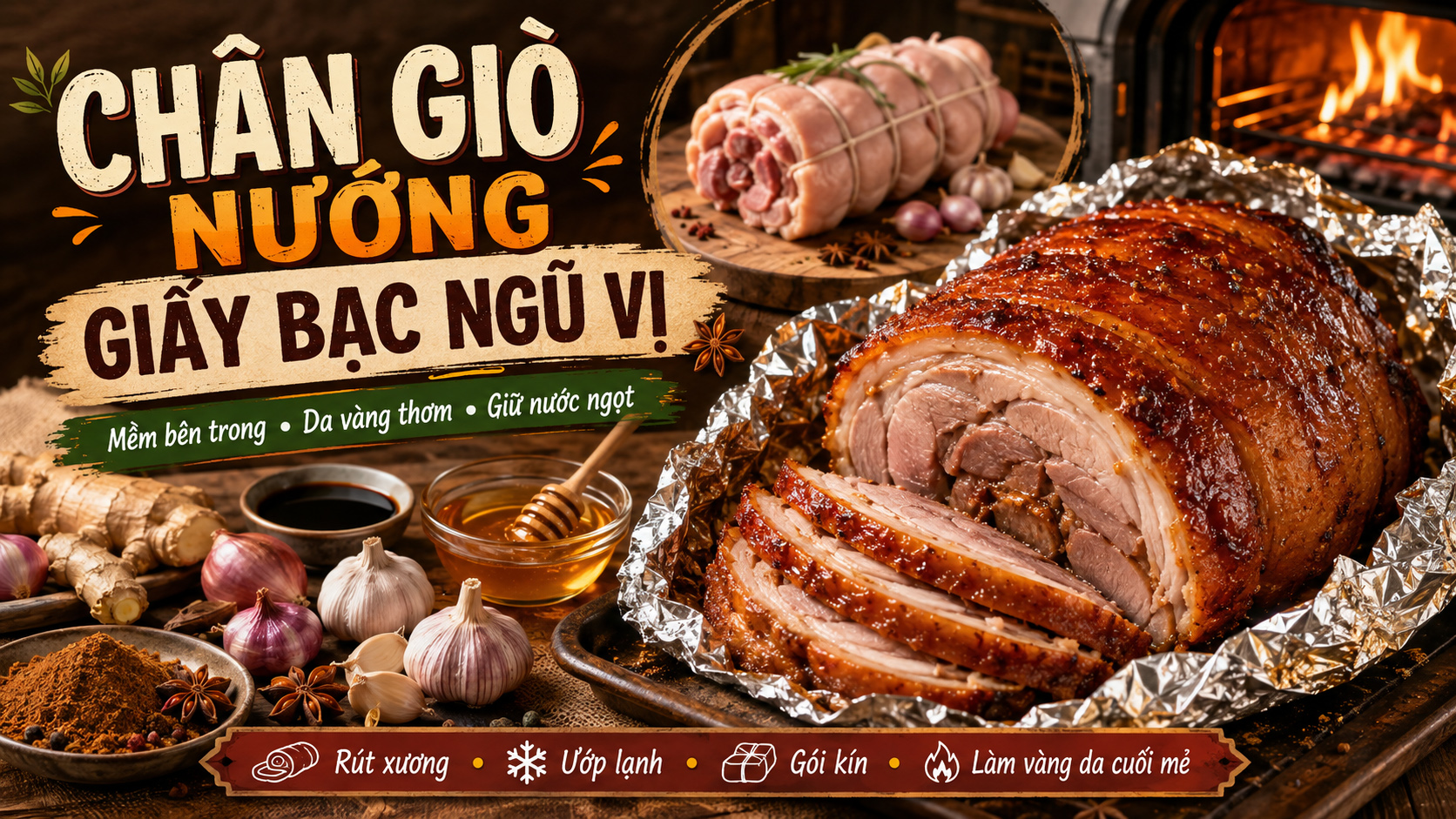 Cách làm chân giò nướng giấy bạc ngũ vị mềm thơm, da vàng hấp dẫn 3 Cách làm chân giò nướng giấy bạc ngũ vị mềm thơm, da vàng hấp dẫn
