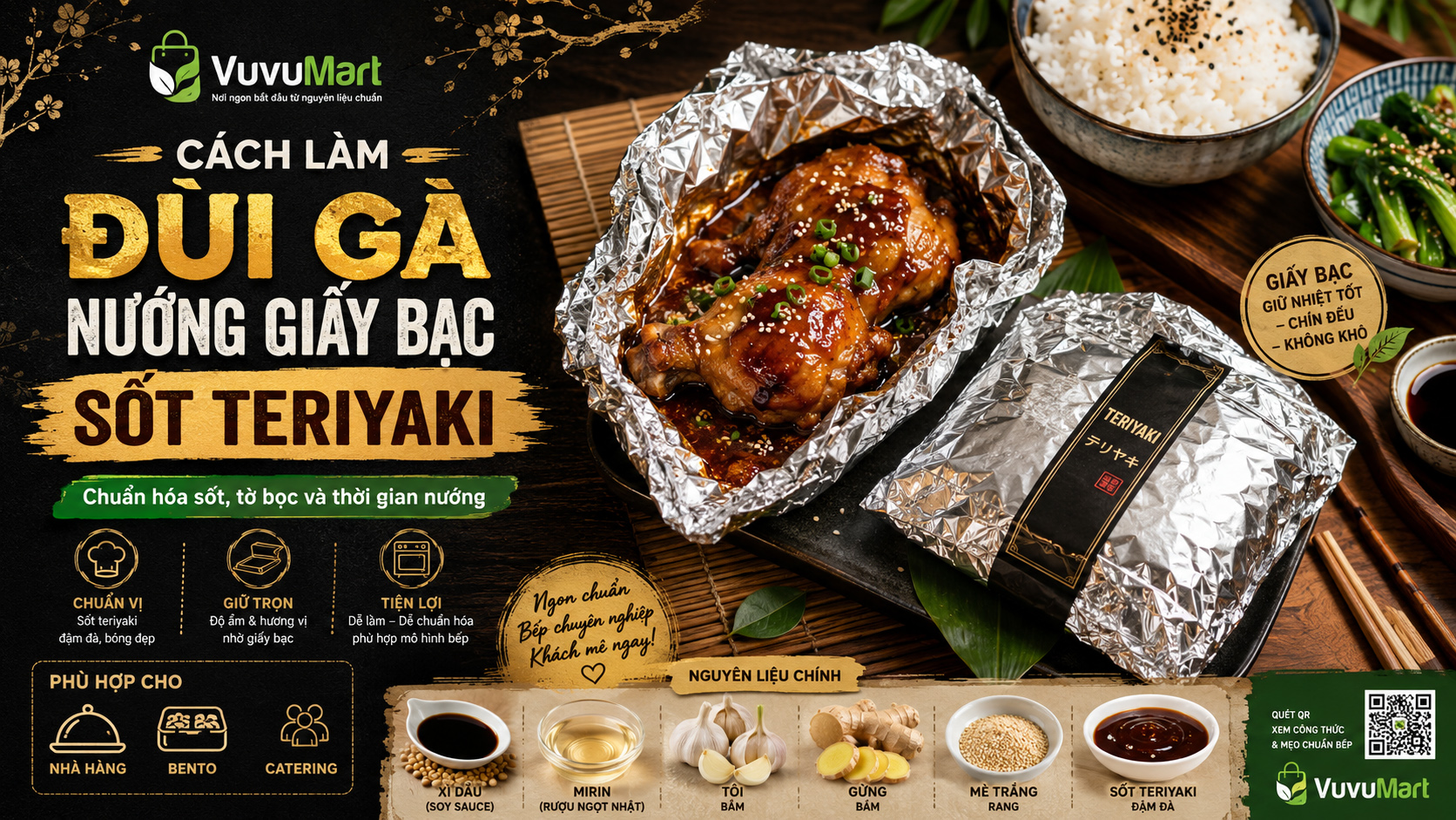 Cách làm đùi gà nướng giấy bạc sốt teriyaki bóng mềm, chuẩn vị Nhật