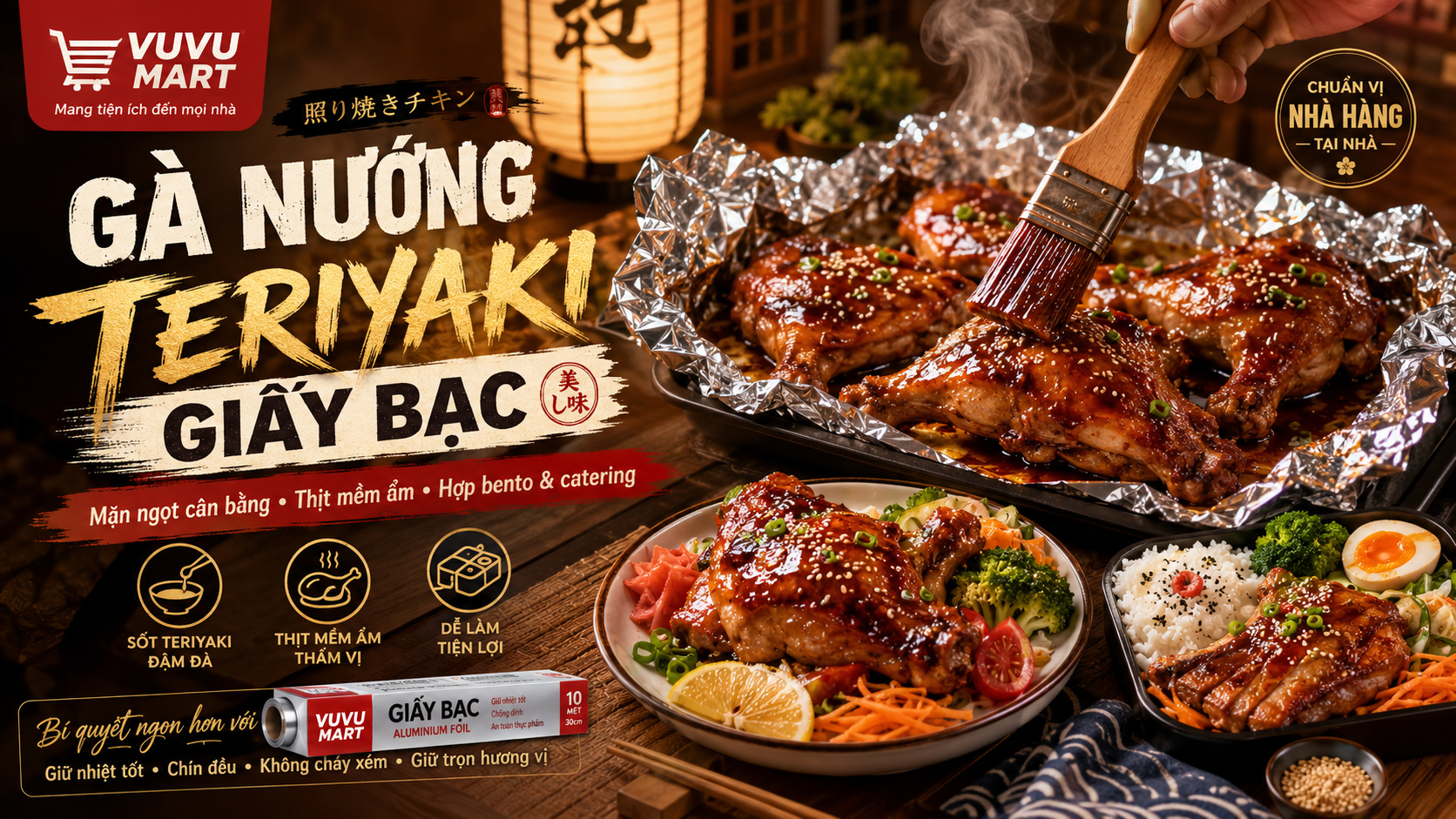Cách làm đùi gà nướng giấy bạc sốt teriyaki bóng mềm, chuẩn vị Nhật
