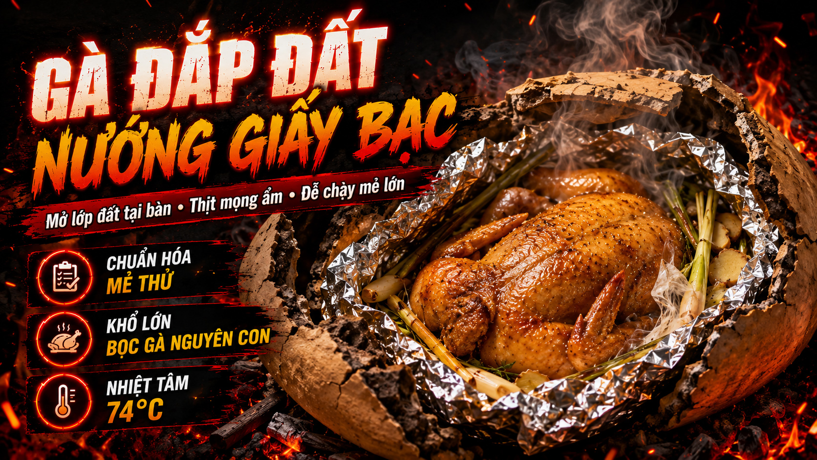 Cách làm gà đắp đất nướng giấy bạc thơm mềm, lớp bọc chắc và kín