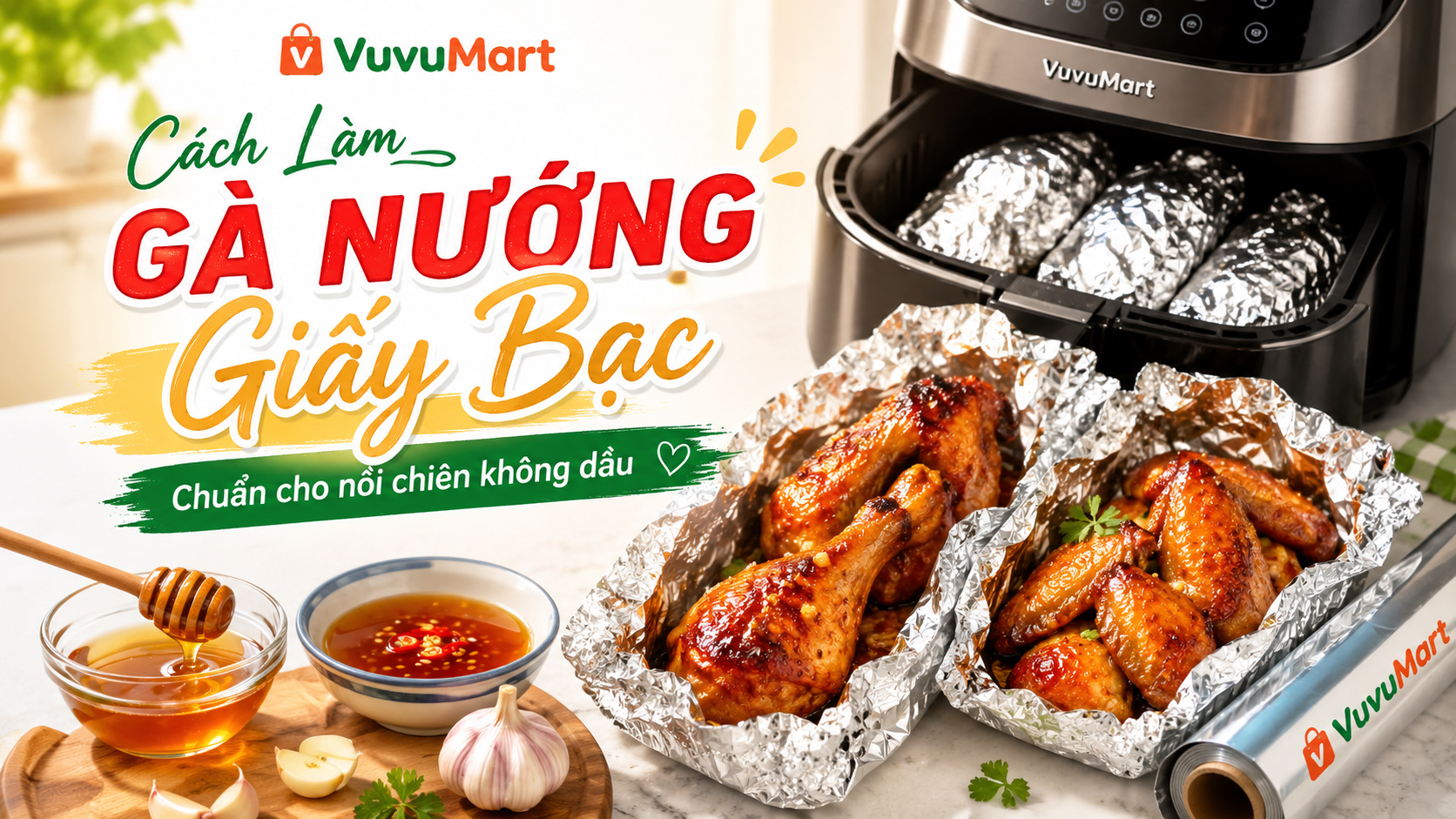 Cách làm gà nướng giấy bạc bằng nồi chiên không dầu vàng thơm, không bị khô 2 Cách làm gà nướng giấy bạc bằng nồi chiên không dầu vàng thơm, không bị khô