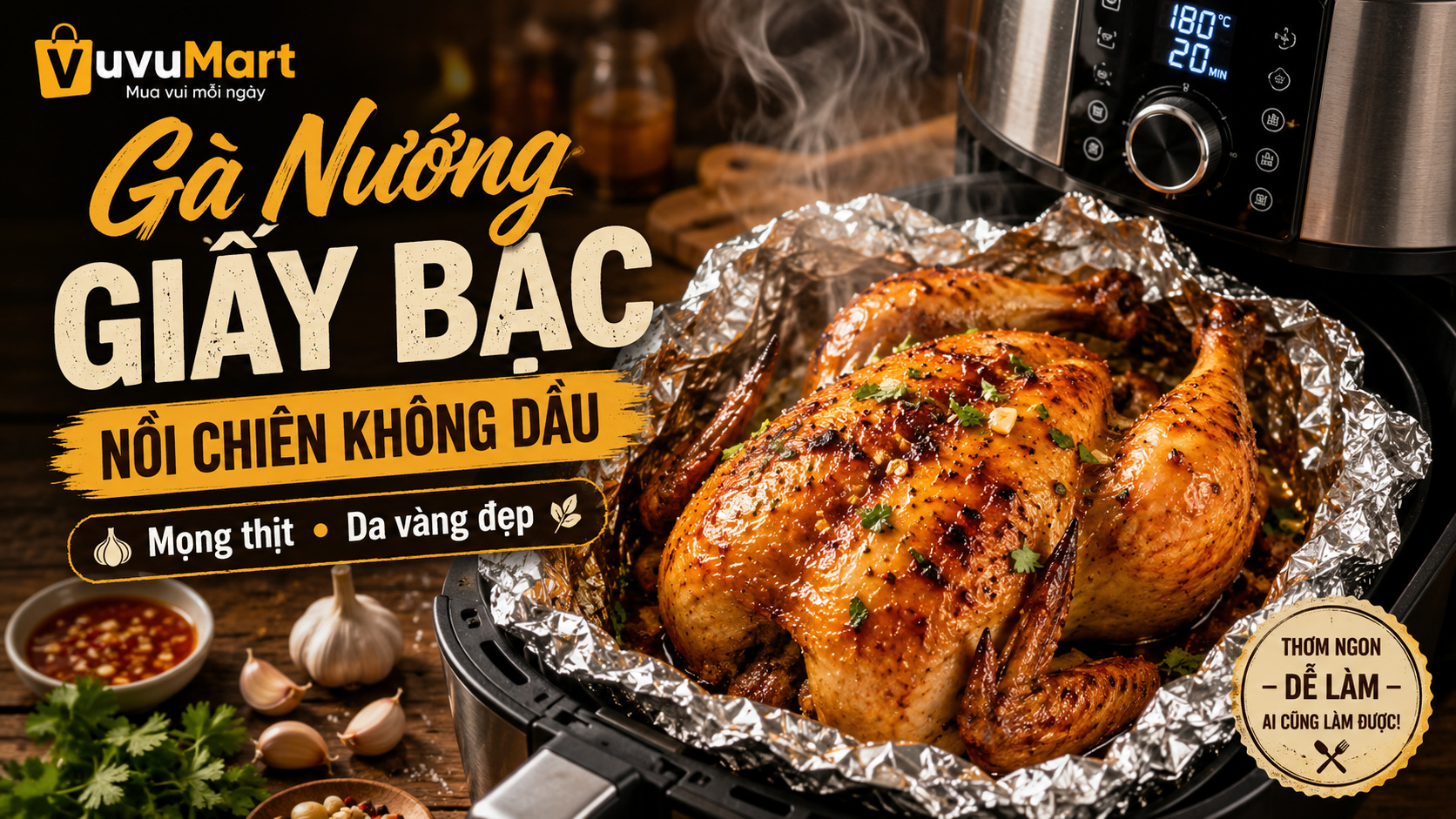 Cách làm gà nướng giấy bạc bằng nồi chiên không dầu vàng thơm, không bị khô 3 Cách làm gà nướng giấy bạc bằng nồi chiên không dầu vàng thơm, không bị khô