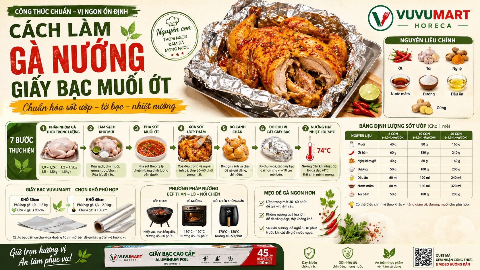 Cách làm gà nướng giấy bạc muối ớt nguyên con cay thơm, da vàng thịt mềm