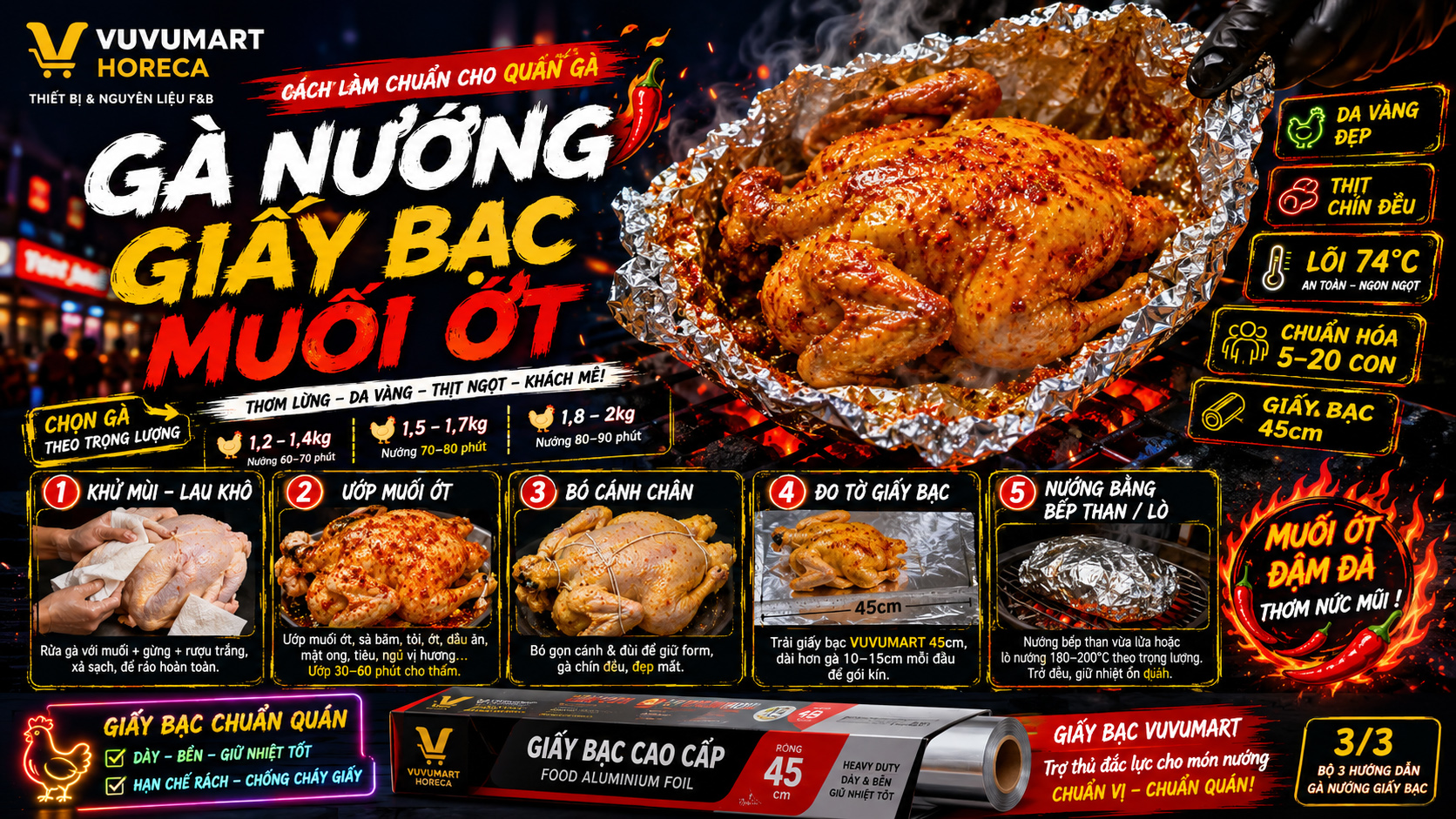 Cách làm gà nướng giấy bạc muối ớt nguyên con cay thơm, da vàng thịt mềm