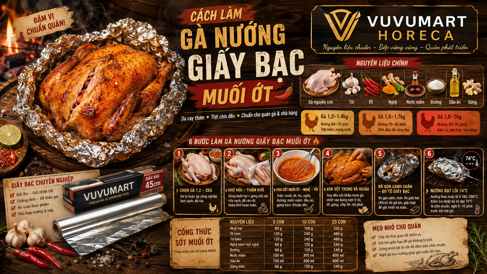 Cách làm gà nướng giấy bạc muối ớt nguyên con cay thơm, da vàng thịt mềm
