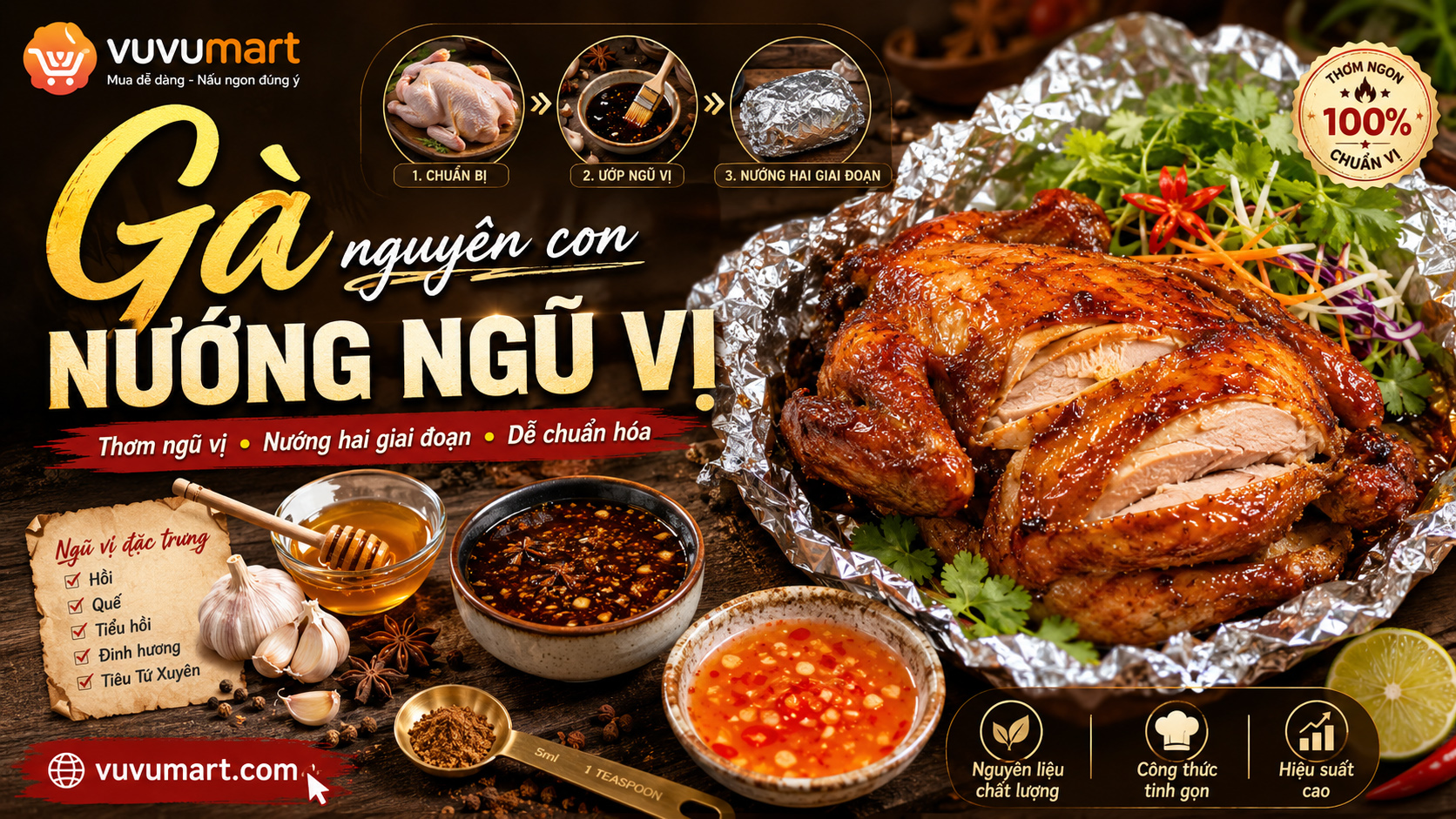 Cách làm gà nướng giấy bạc ngũ vị hương vàng thơm, thấm vị từ trong ra ngoài