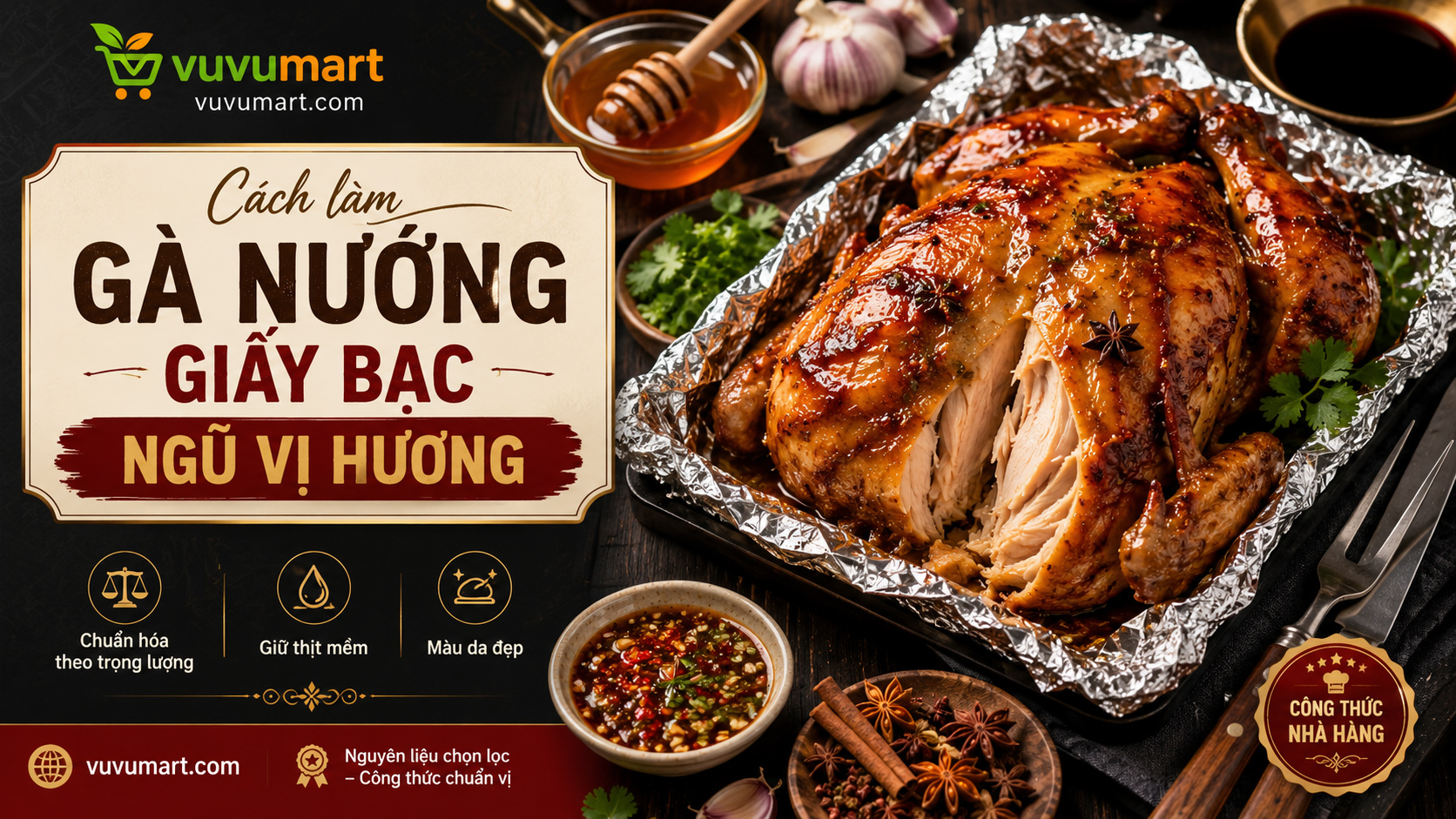 Cách làm gà nướng giấy bạc ngũ vị hương vàng thơm, thấm vị từ trong ra ngoài