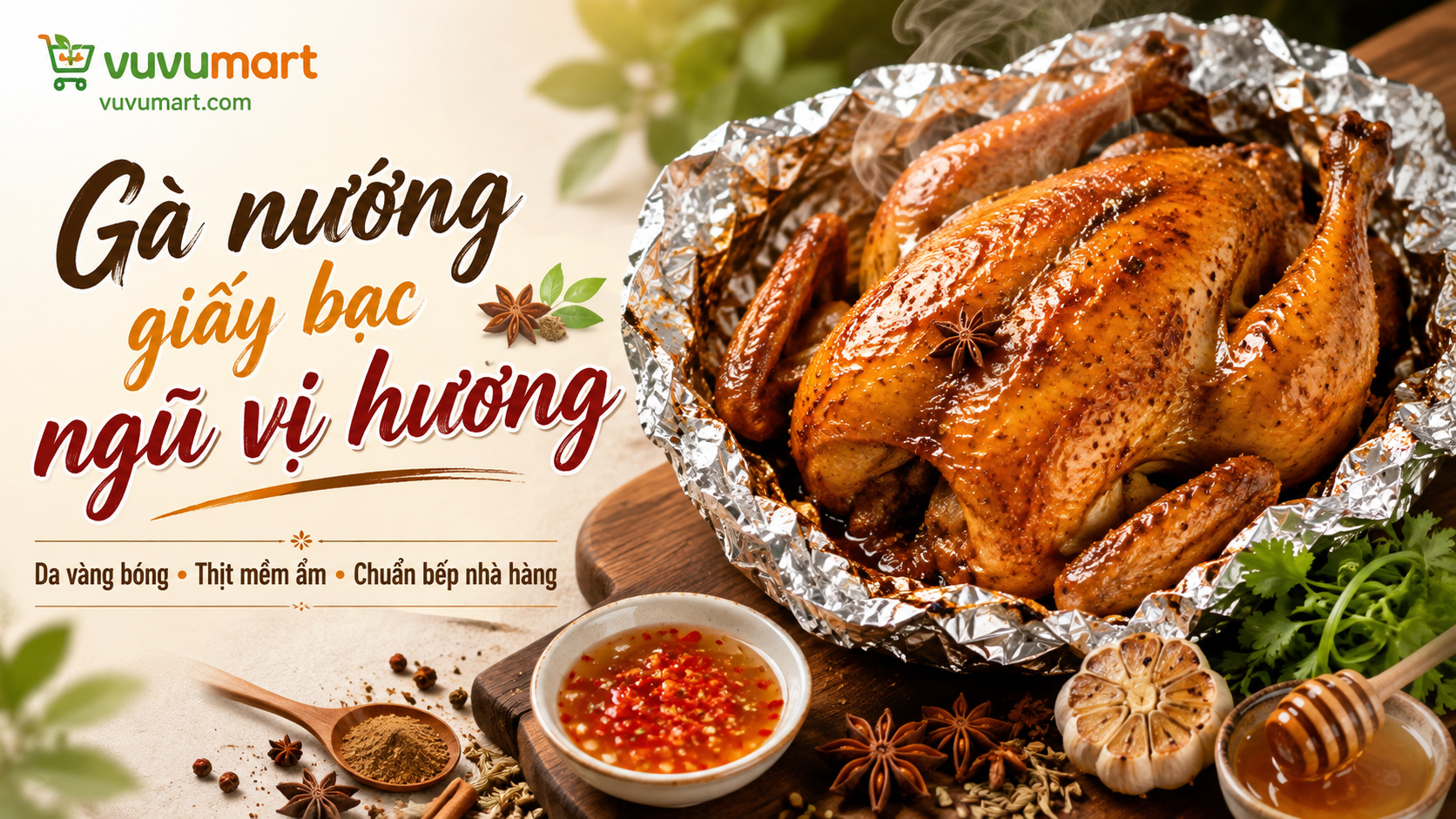 Cách làm gà nướng giấy bạc ngũ vị hương vàng thơm, thấm vị từ trong ra ngoài