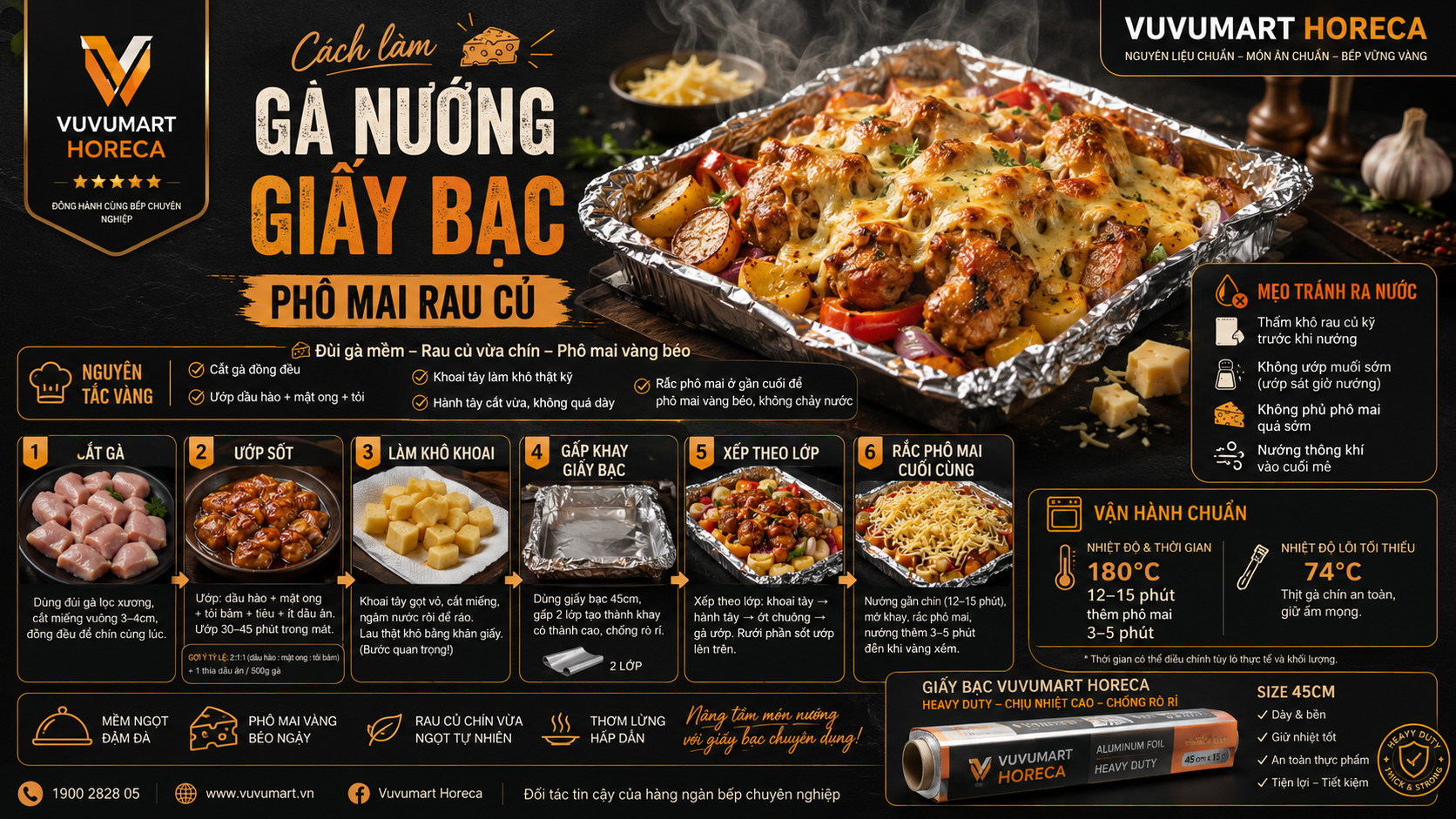 Cách làm gà nướng giấy bạc phô mai rau củ béo thơm, kéo sợi hấp dẫn