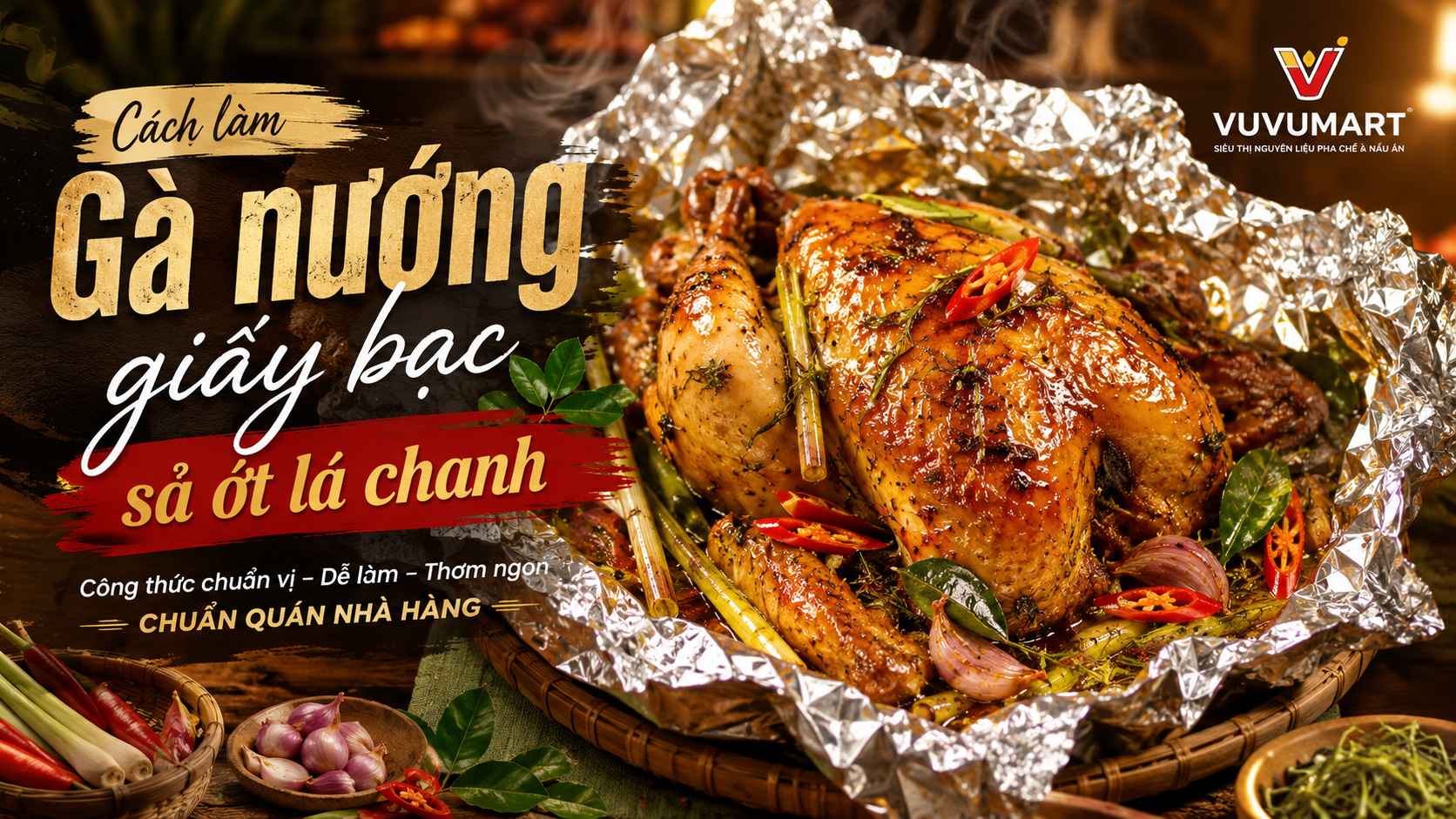 Cách làm gà nướng giấy bạc sả ớt lá chanh thơm nức, đậm vị