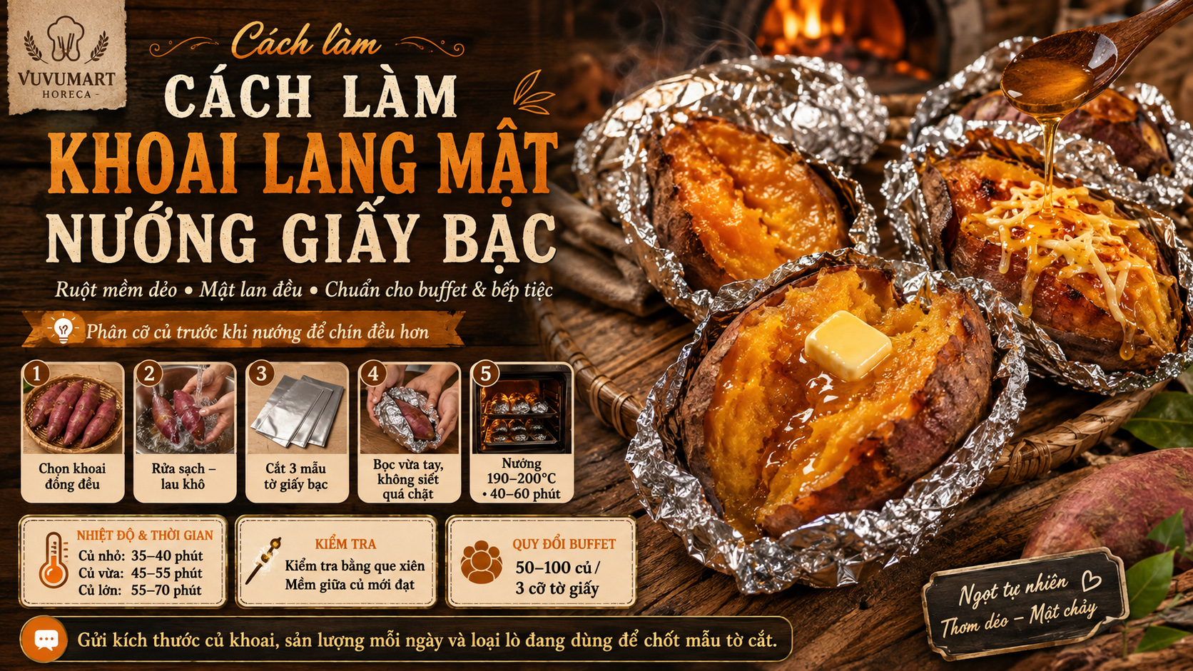 Cách làm khoai lang mật nướng giấy bạc mềm ngọt, thơm đều 3 Cách làm khoai lang mật nướng giấy bạc mềm ngọt, thơm đều