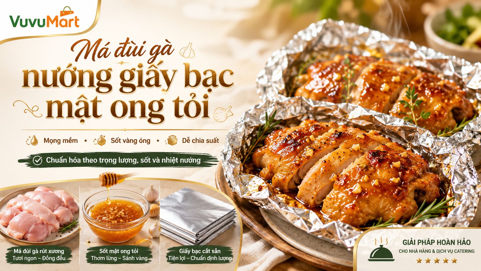 Cách làm má đùi gà nướng giấy bạc mật ong tỏi mềm mọng, vàng óng