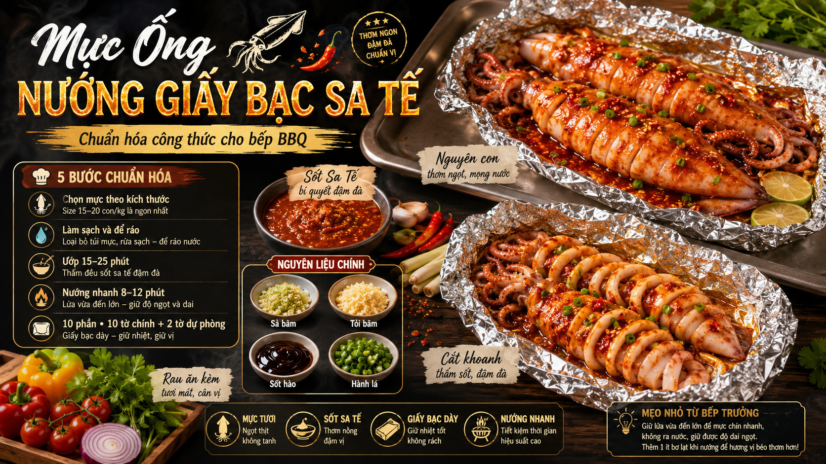 Cách làm mực nướng giấy bạc sa tế cay thơm, mực giòn không bị dai
