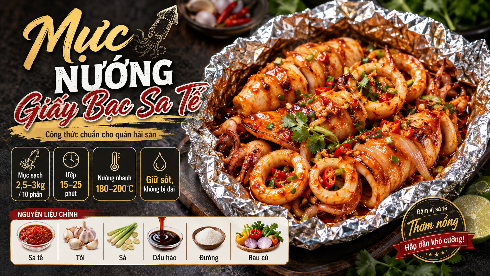 Cách làm mực nướng giấy bạc sa tế cay thơm, mực giòn không bị dai
