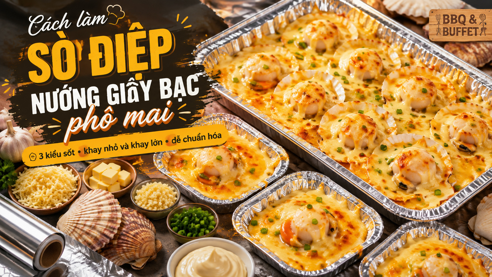 Cách làm sò điệp nướng giấy bạc phô mai béo thơm cho nhà hàng
