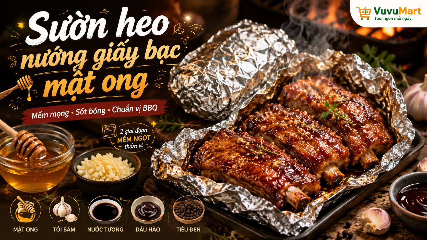 Cách làm sườn heo nướng giấy bạc mật ong mềm rục, sốt bóng đậm vị 3 Cách làm sườn heo nướng giấy bạc mật ong mềm rục, sốt bóng đậm vị
