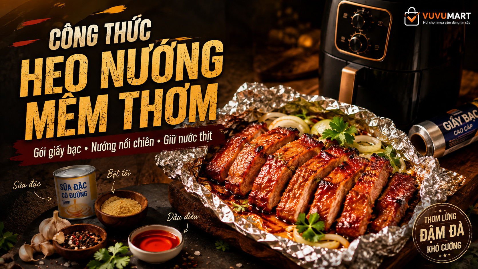 Cách làm thịt heo nướng giấy bạc bằng nồi chiên không dầu mềm thơm, không khô 2 Cách làm thịt heo nướng giấy bạc bằng nồi chiên không dầu mềm thơm, không khô